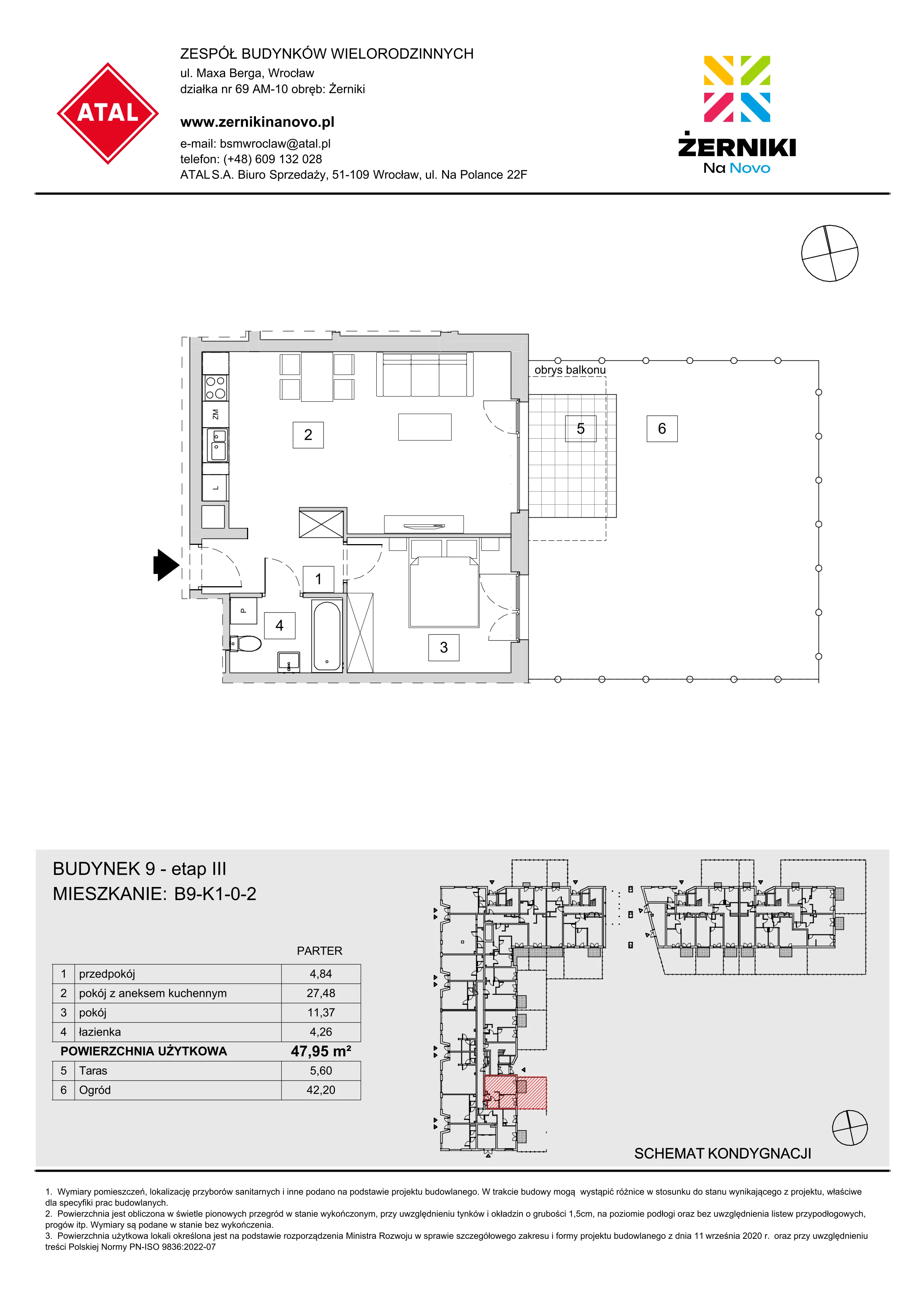 Mieszkanie 47,95 m², parter, oferta nr B9-K1-0-2, Żerniki Na Novo III, Wrocław, Żerniki, ul. Maxa Berga