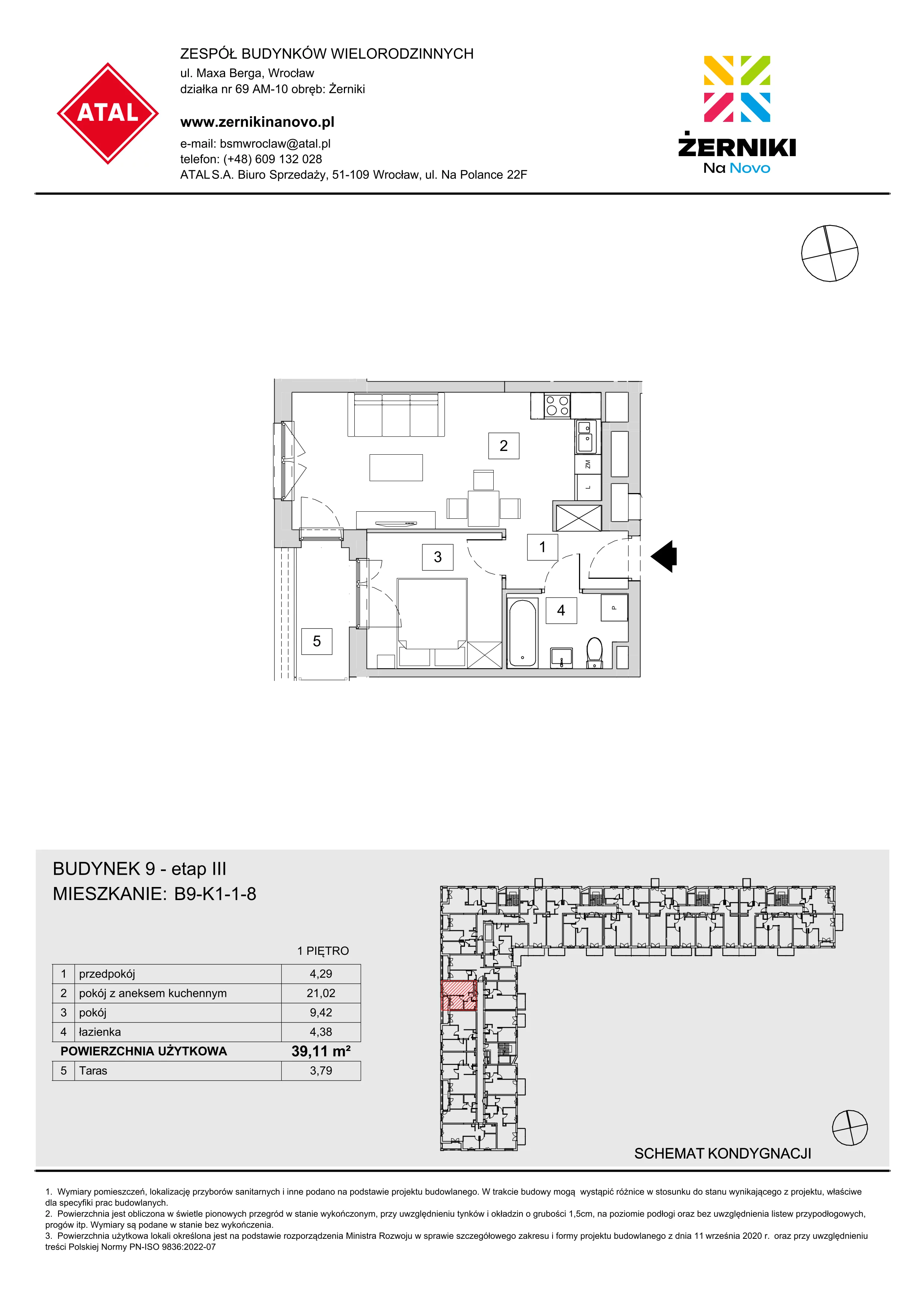 Mieszkanie 39,11 m², piętro 1, oferta nr B9-K1-1-8, Żerniki Na Novo III, Wrocław, Żerniki, ul. Maxa Berga