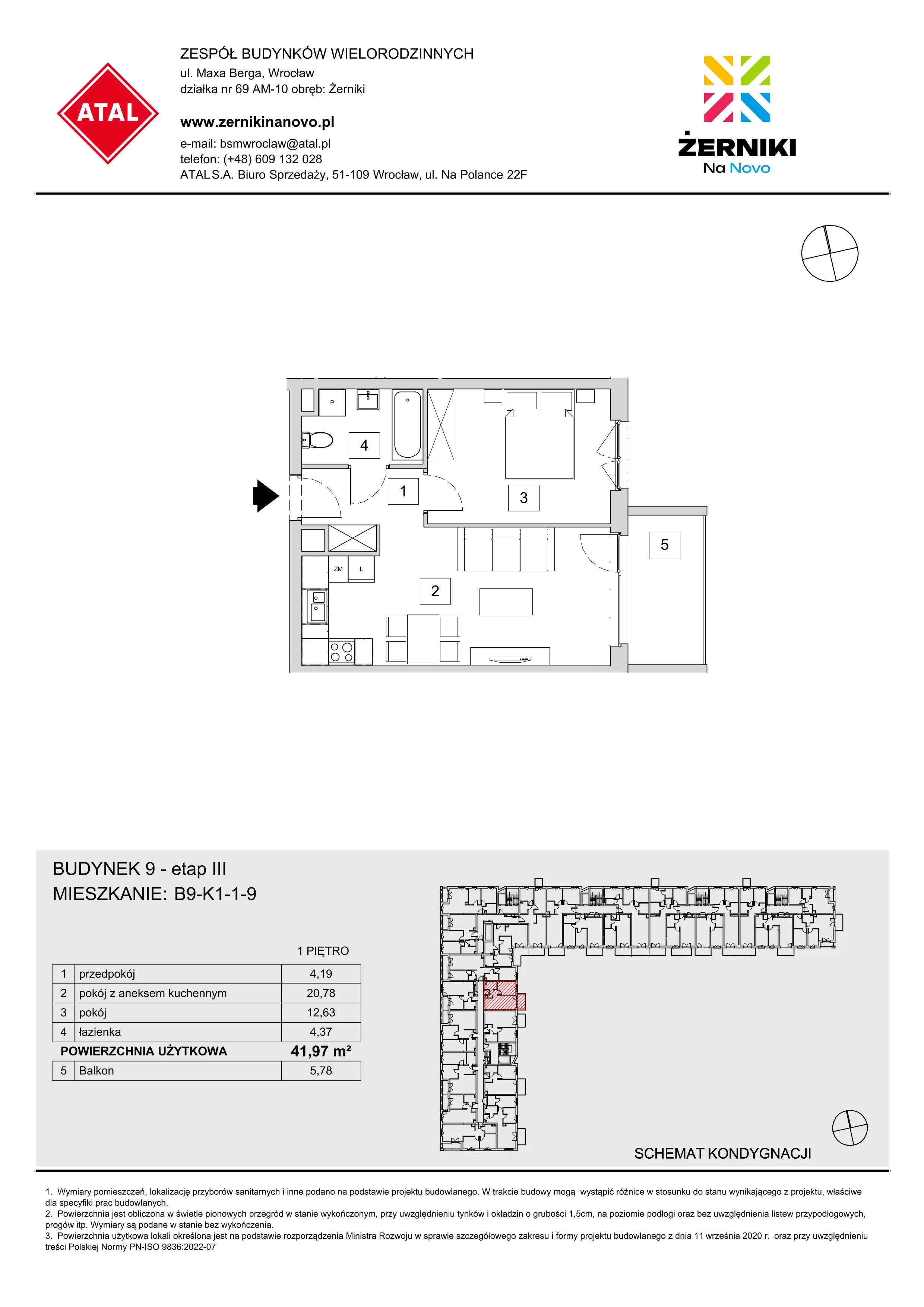 Mieszkanie 41,97 m², piętro 1, oferta nr B9-K1-1-9, Żerniki Na Novo III, Wrocław, Żerniki, ul. Maxa Berga