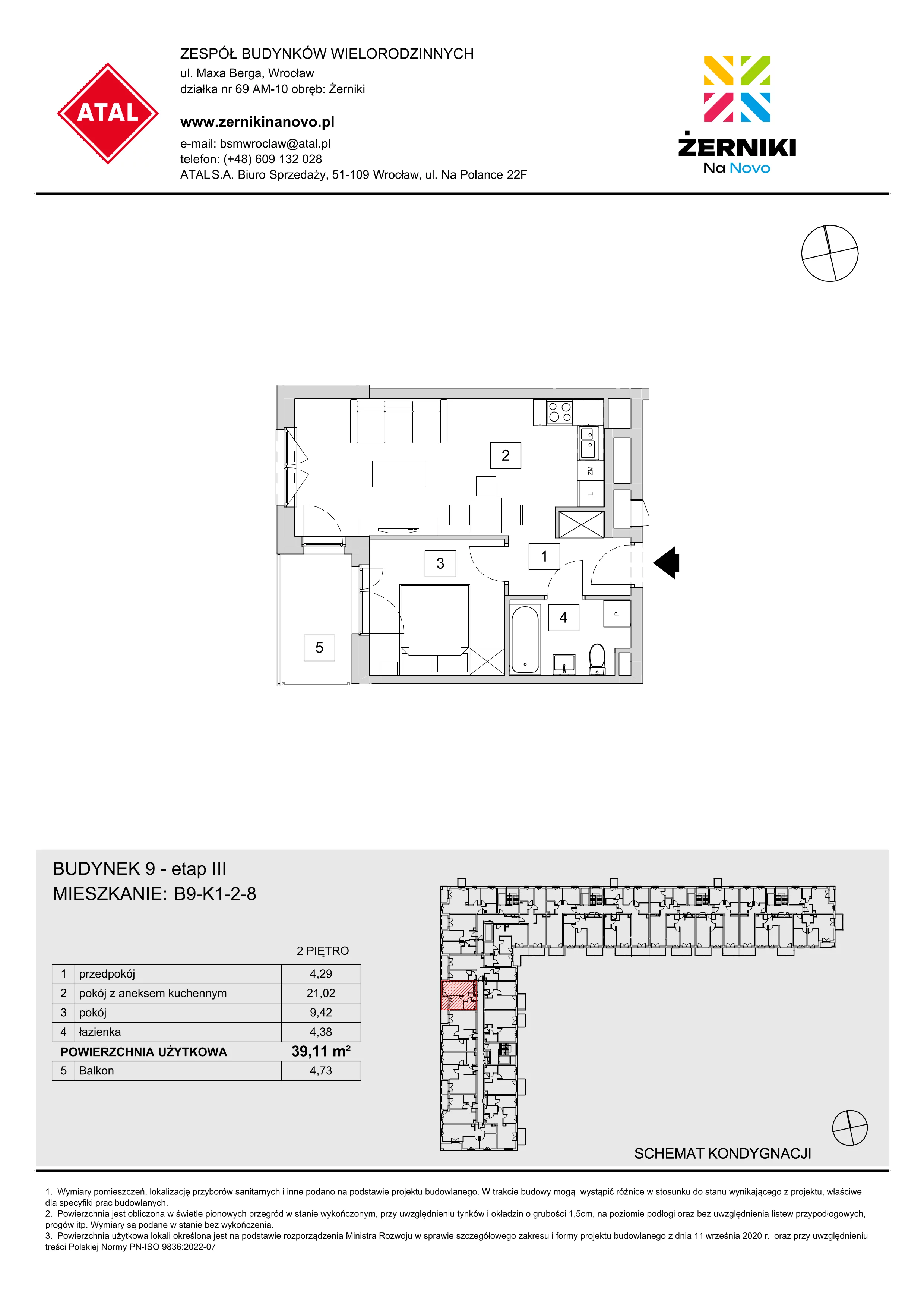 Mieszkanie 39,11 m², piętro 2, oferta nr B9-K1-2-8, Żerniki Na Novo III, Wrocław, Żerniki, ul. Maxa Berga