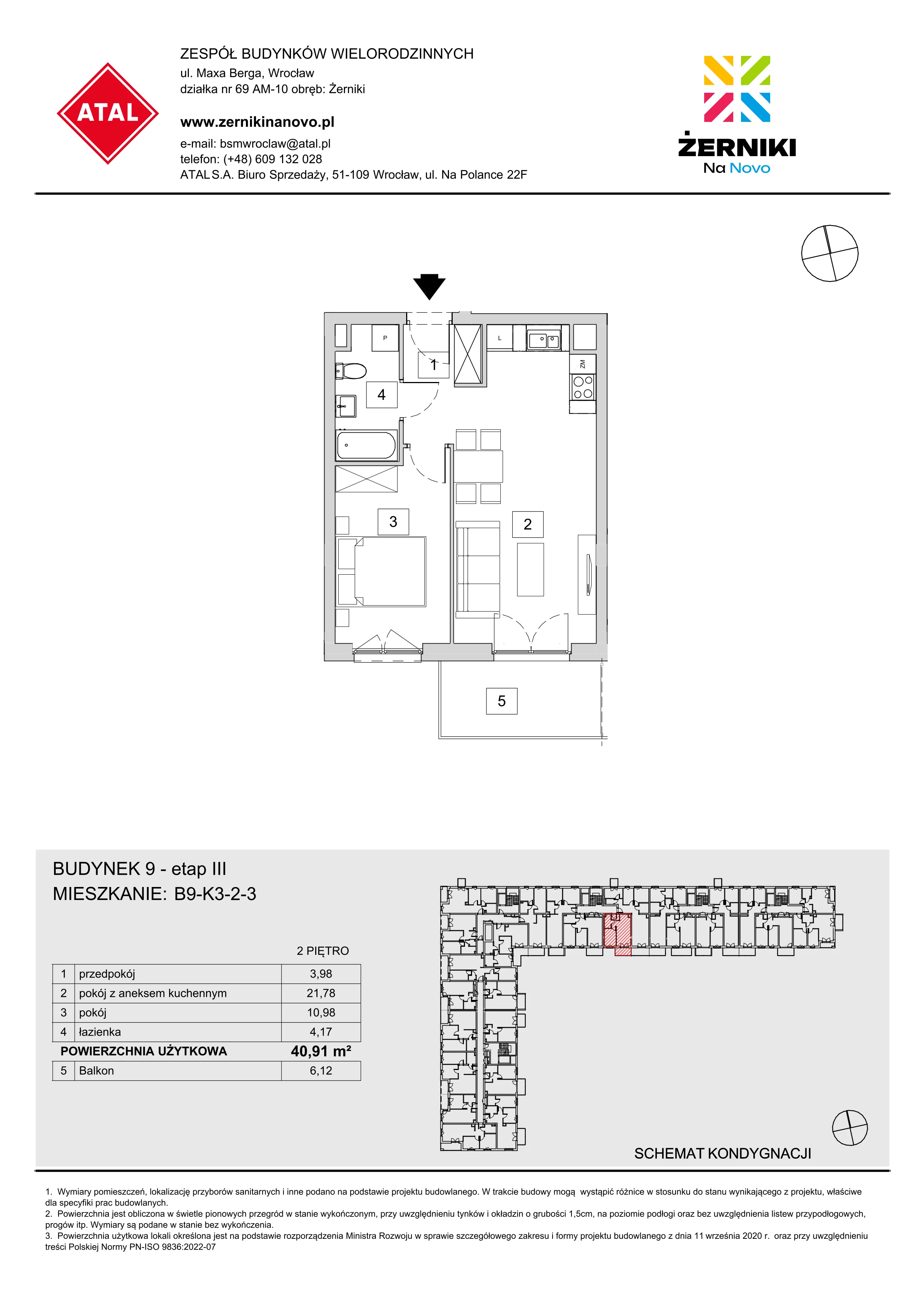 Mieszkanie 40,91 m², piętro 2, oferta nr B9-K3-2-3, Żerniki Na Novo III, Wrocław, Żerniki, ul. Maxa Berga