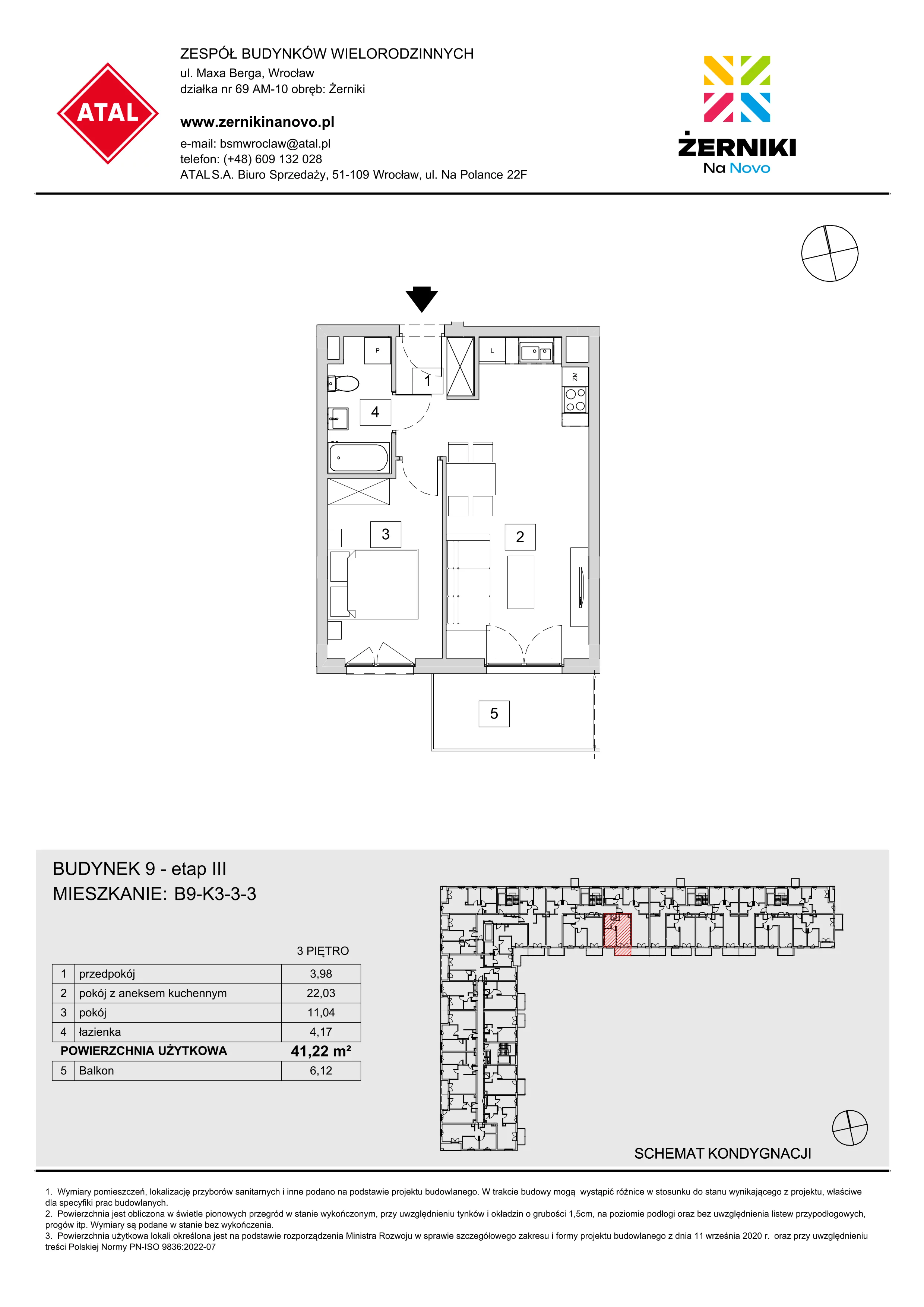 Mieszkanie 41,22 m², piętro 3, oferta nr B9-K3-3-3, Żerniki Na Novo III, Wrocław, Żerniki, ul. Maxa Berga