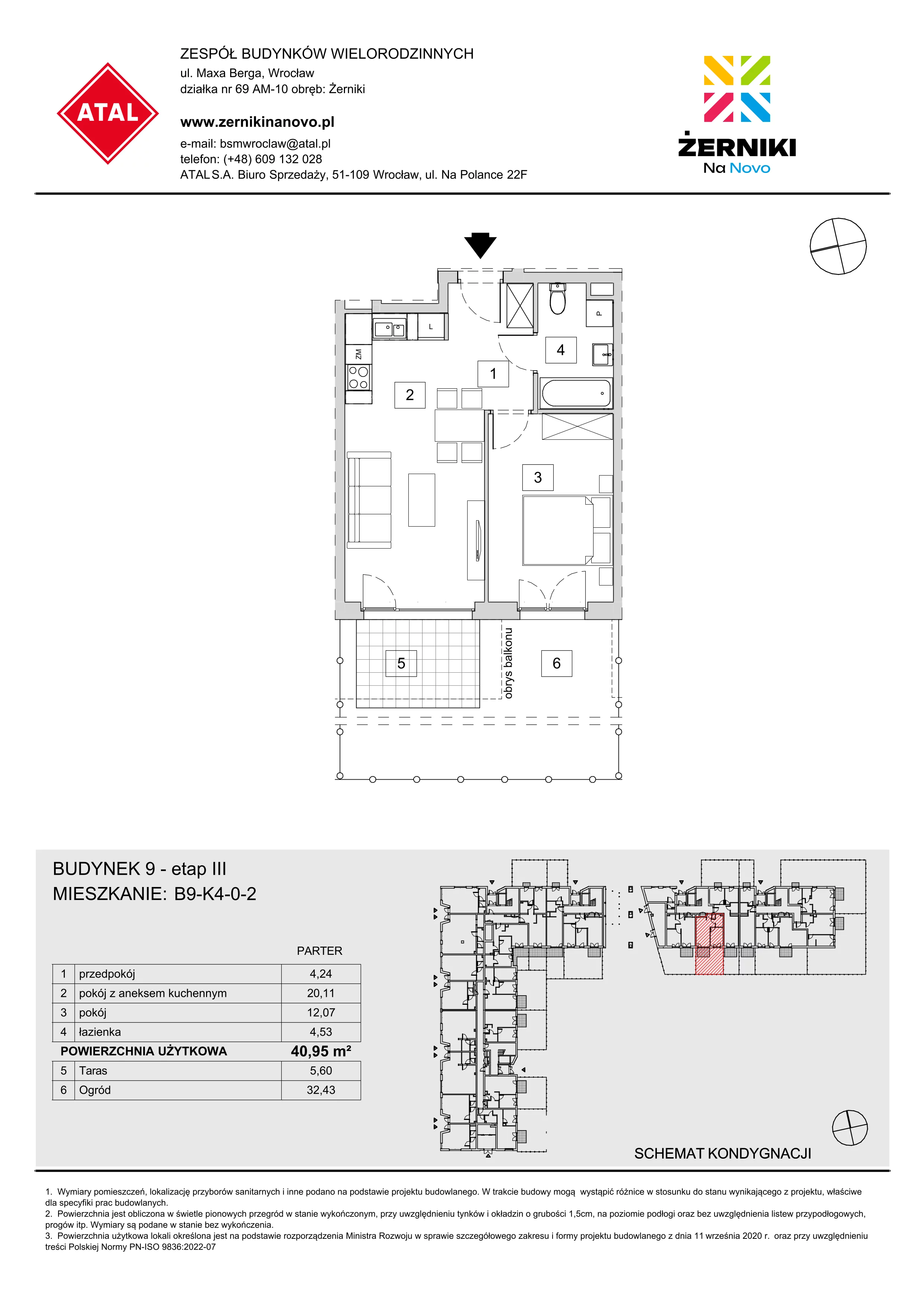 Mieszkanie 40,95 m², parter, oferta nr B9-K4-0-2, Żerniki Na Novo III, Wrocław, Żerniki, ul. Maxa Berga