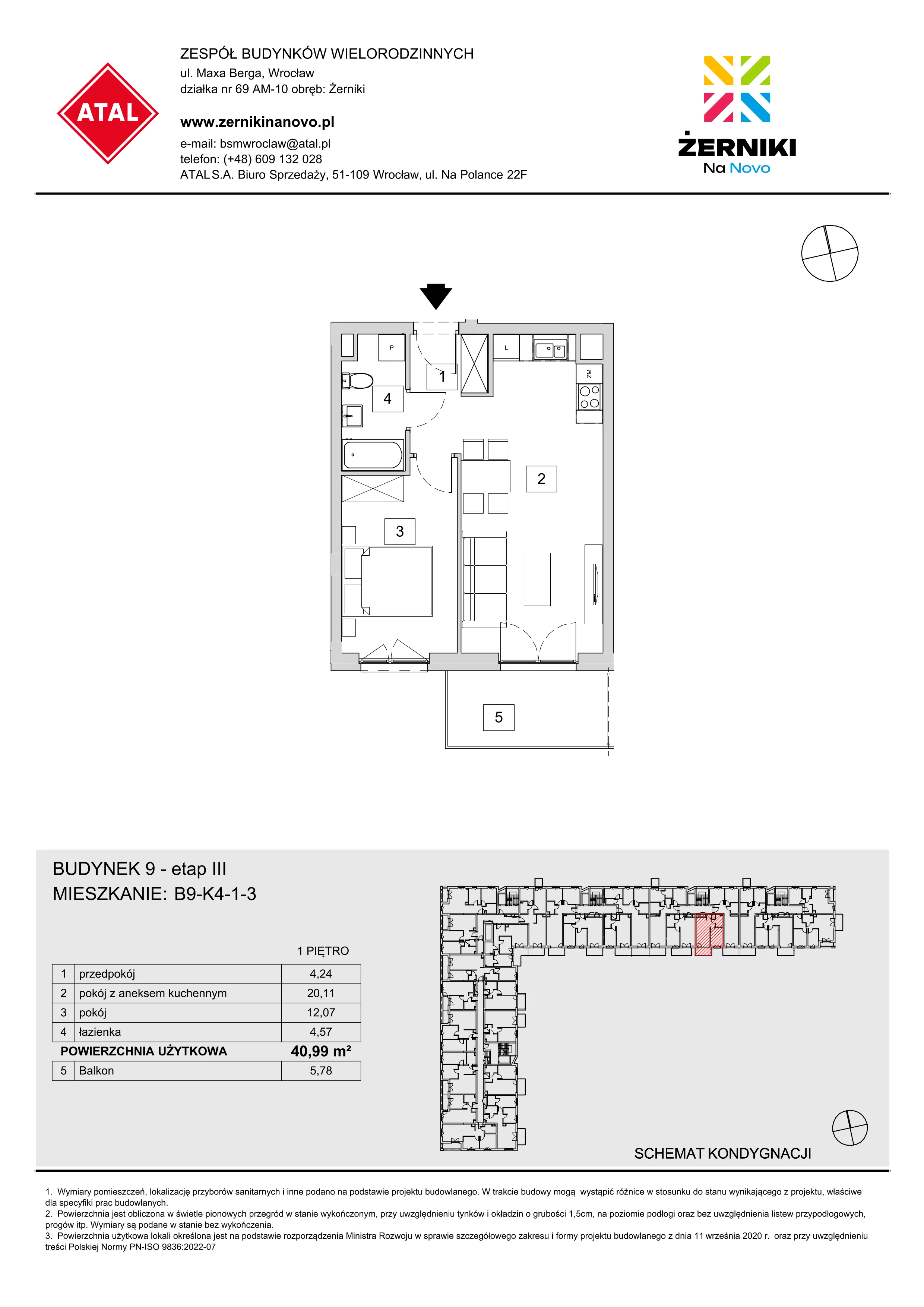 Mieszkanie 40,99 m², piętro 1, oferta nr B9-K4-1-3, Żerniki Na Novo III, Wrocław, Żerniki, ul. Maxa Berga