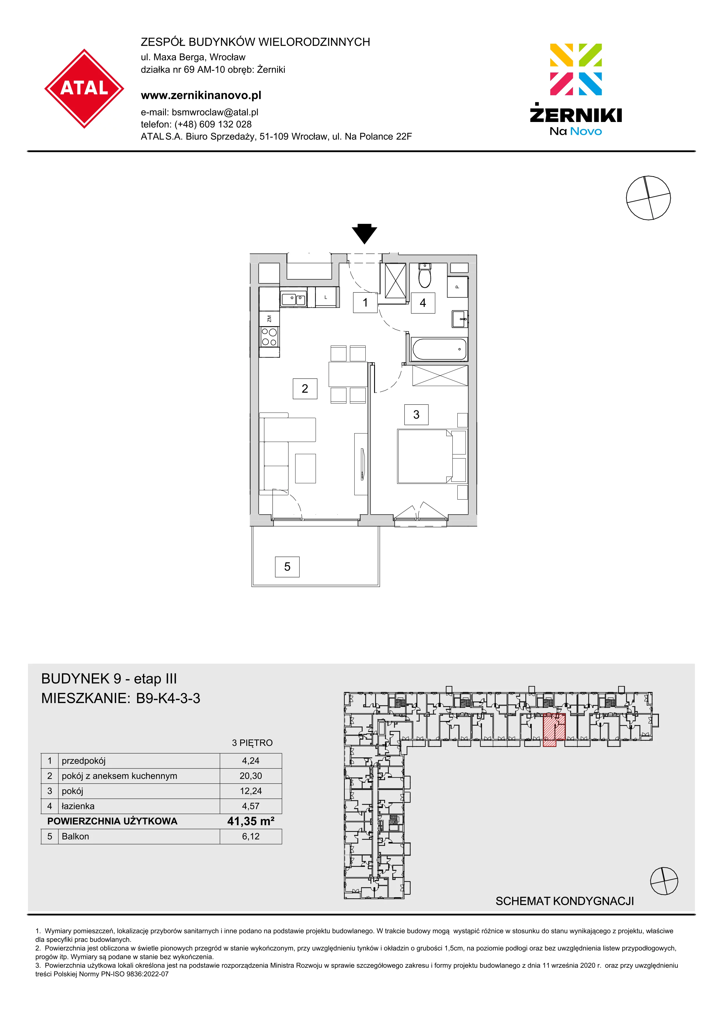 Mieszkanie 41,35 m², piętro 3, oferta nr B9-K4-3-3, Żerniki Na Novo III, Wrocław, Żerniki, ul. Maxa Berga