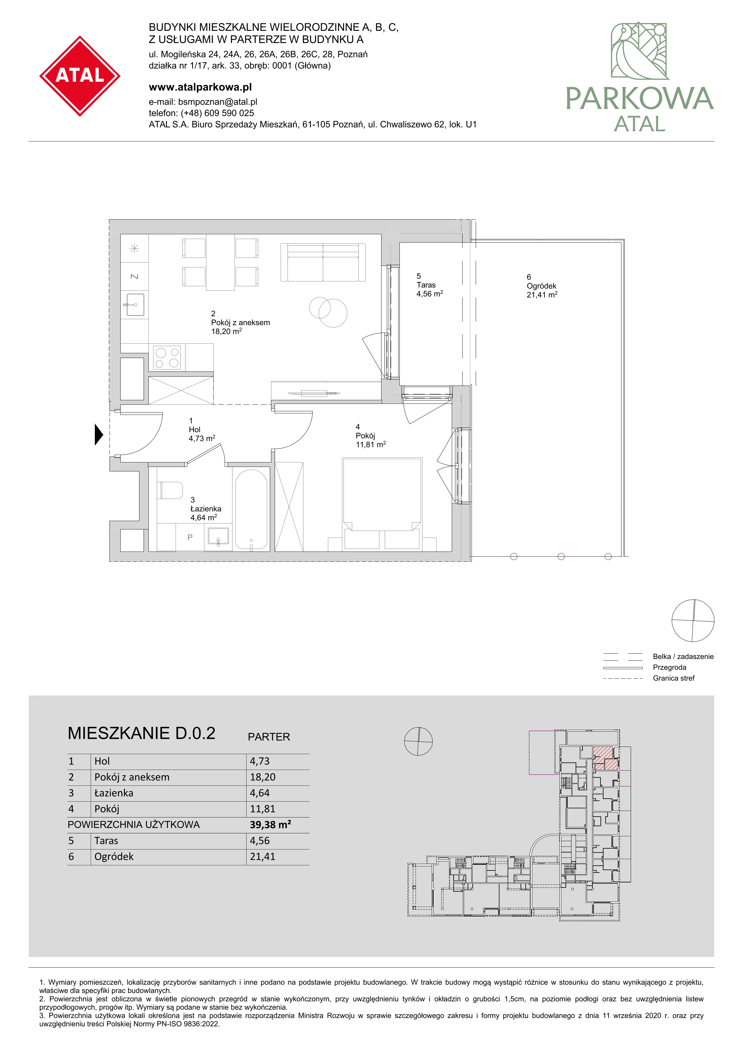 2 pokoje, mieszkanie 39,38 m², parter, oferta nr D.0.2, ATAL Parkowa, Poznań, Nowe Miasto, Osiedle Warszawskie, ul. Mogileńska