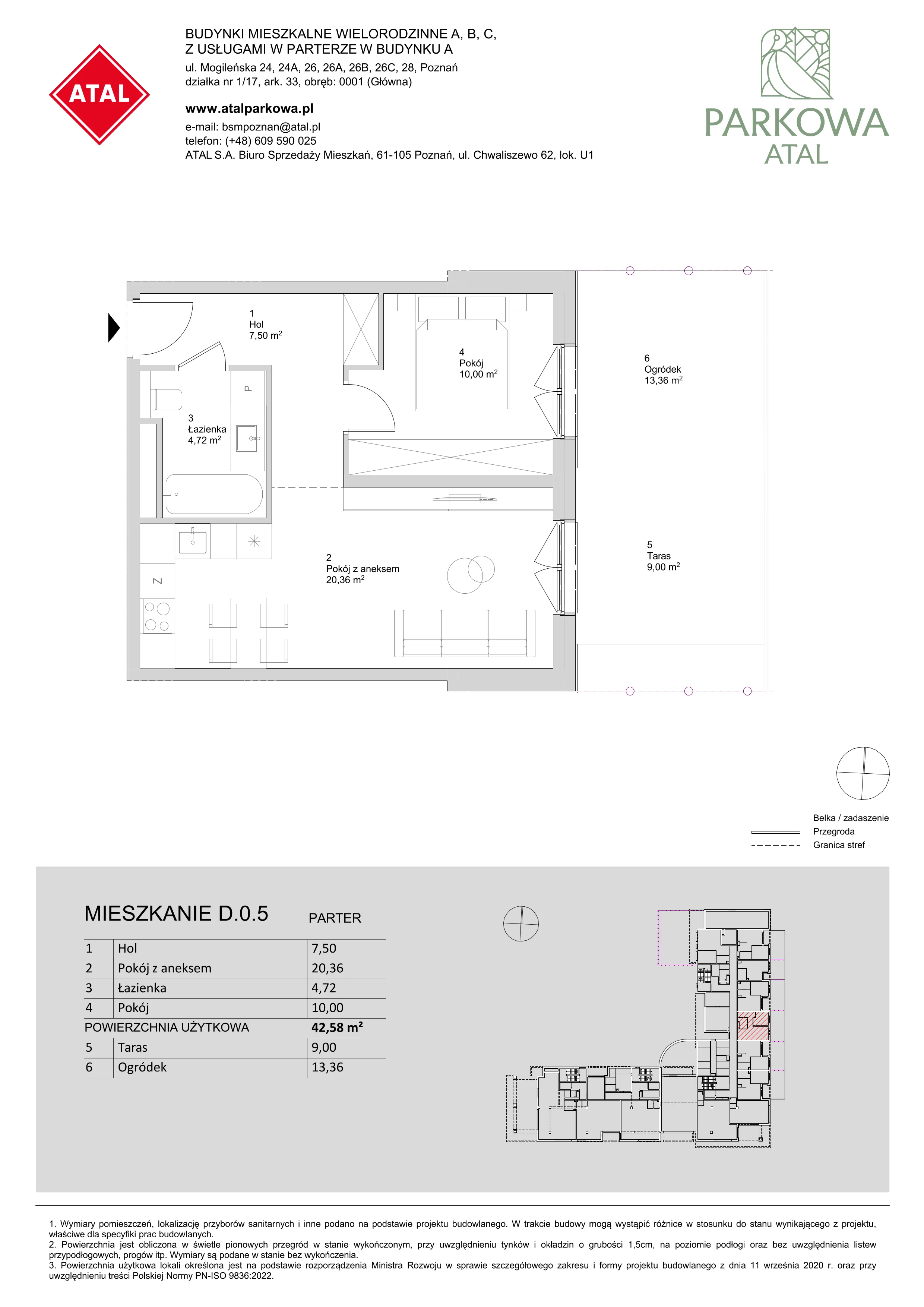 2 pokoje, mieszkanie 42,58 m², parter, oferta nr D.0.5, ATAL Parkowa, Poznań, Nowe Miasto, Osiedle Warszawskie, ul. Mogileńska