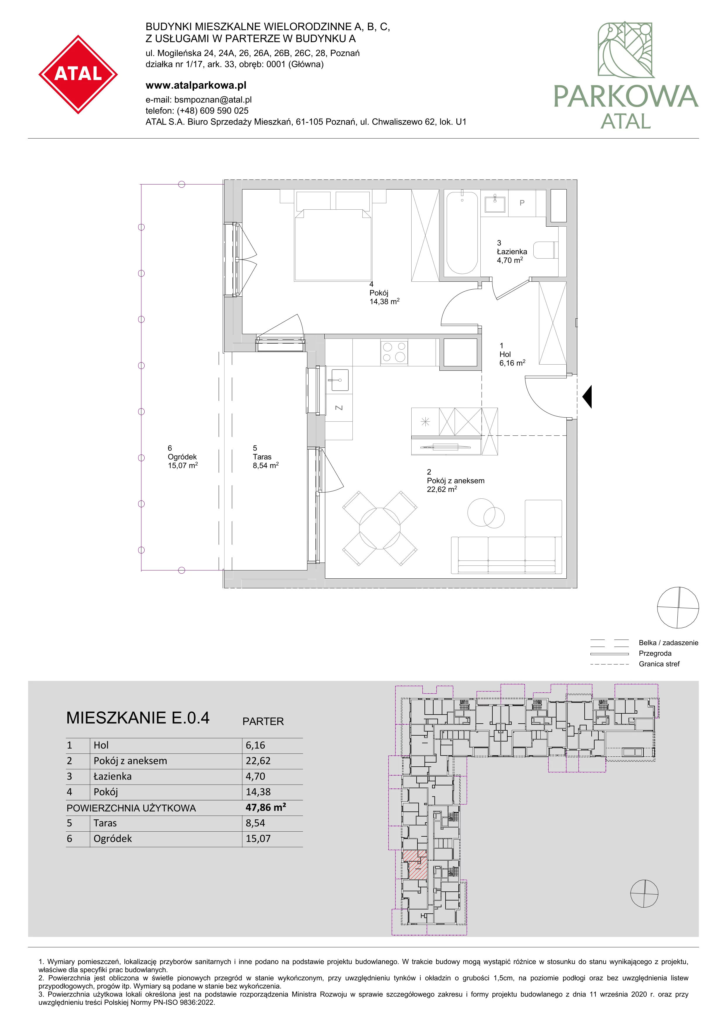 2 pokoje, mieszkanie 47,86 m², parter, oferta nr E.0.4, ATAL Parkowa, Poznań, Nowe Miasto, Osiedle Warszawskie, ul. Mogileńska