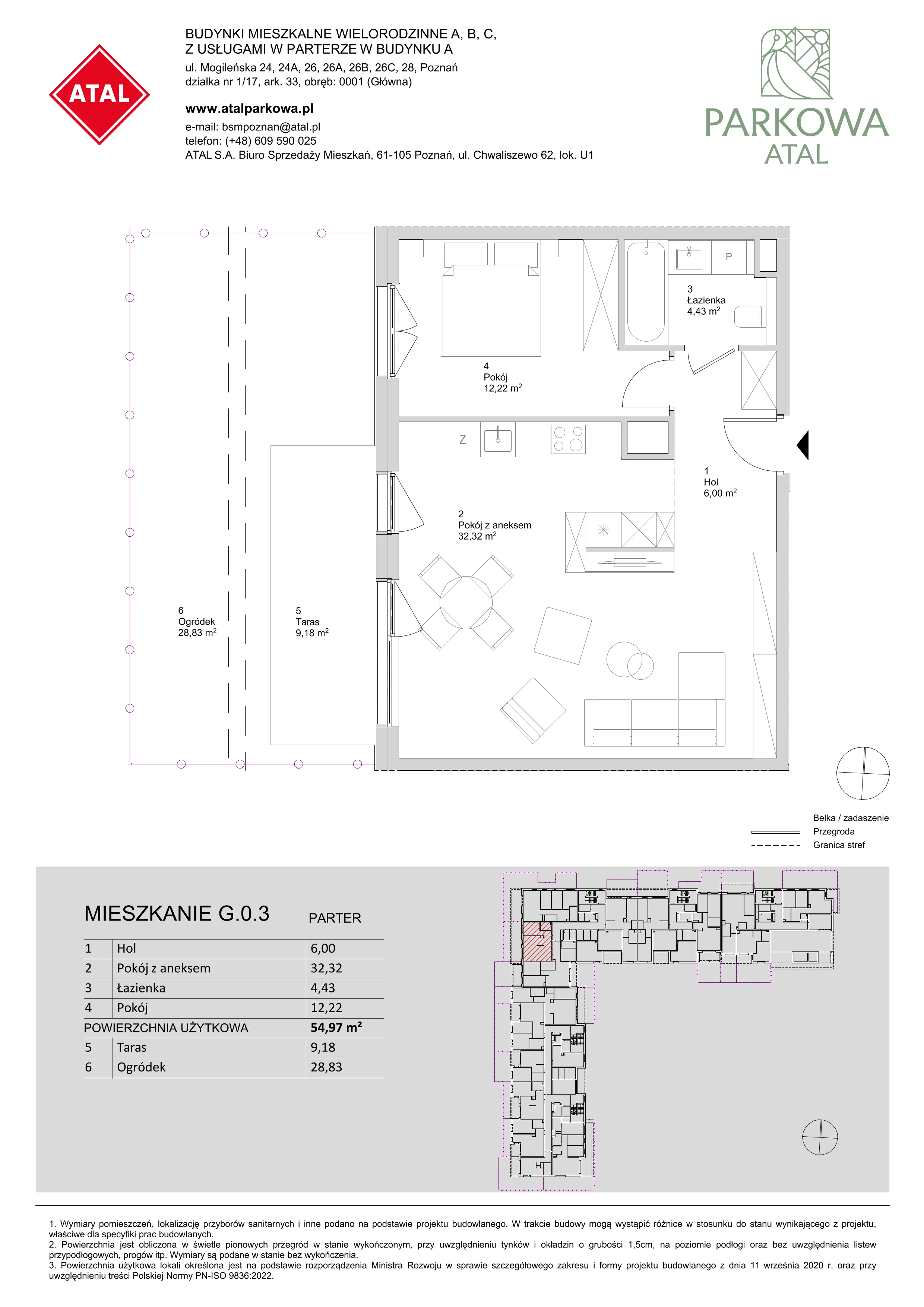 2 pokoje, mieszkanie 54,97 m², parter, oferta nr G.0.3, ATAL Parkowa, Poznań, Nowe Miasto, Osiedle Warszawskie, ul. Mogileńska