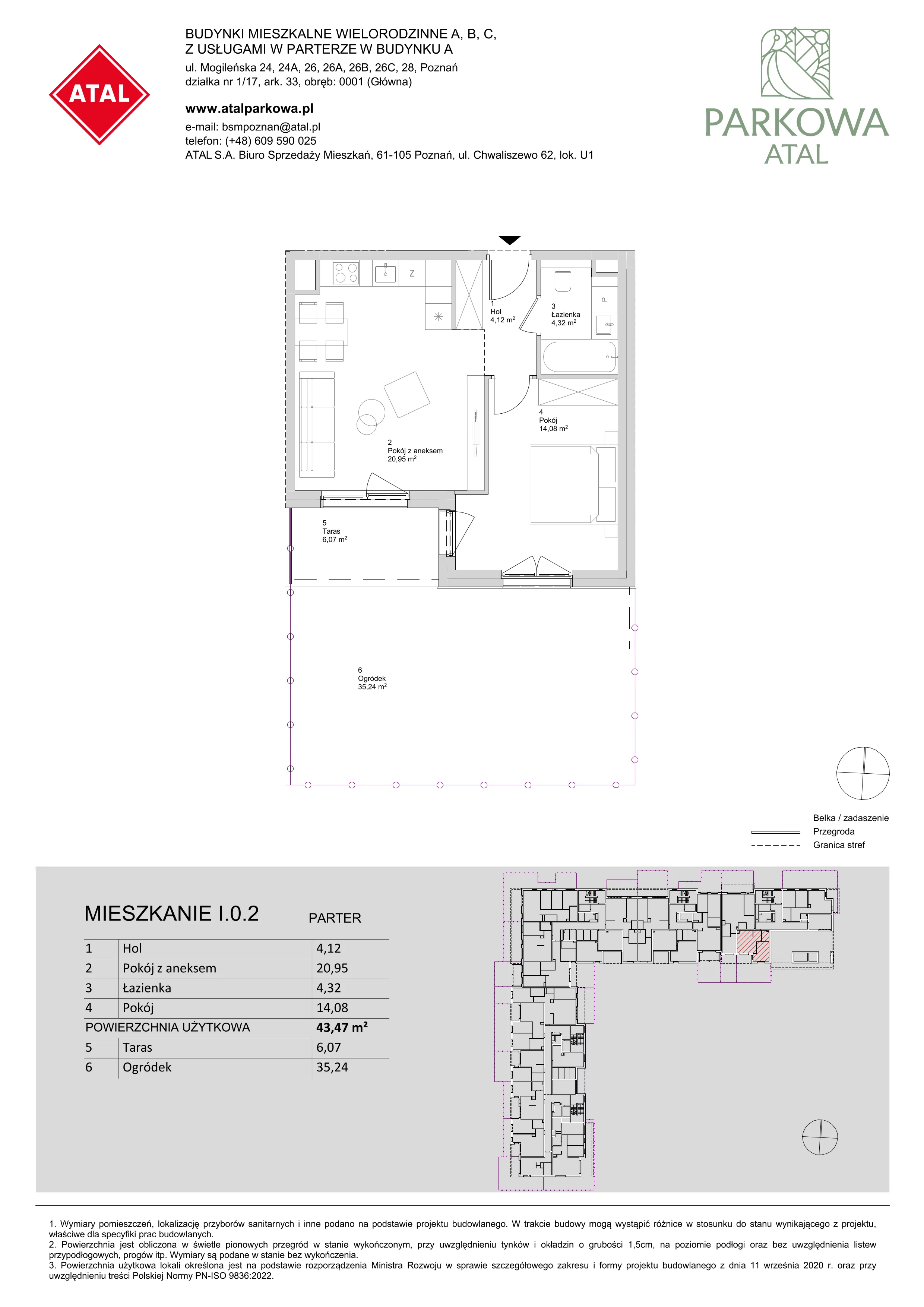 2 pokoje, mieszkanie 43,47 m², parter, oferta nr I.0.2, ATAL Parkowa, Poznań, Nowe Miasto, Osiedle Warszawskie, ul. Mogileńska