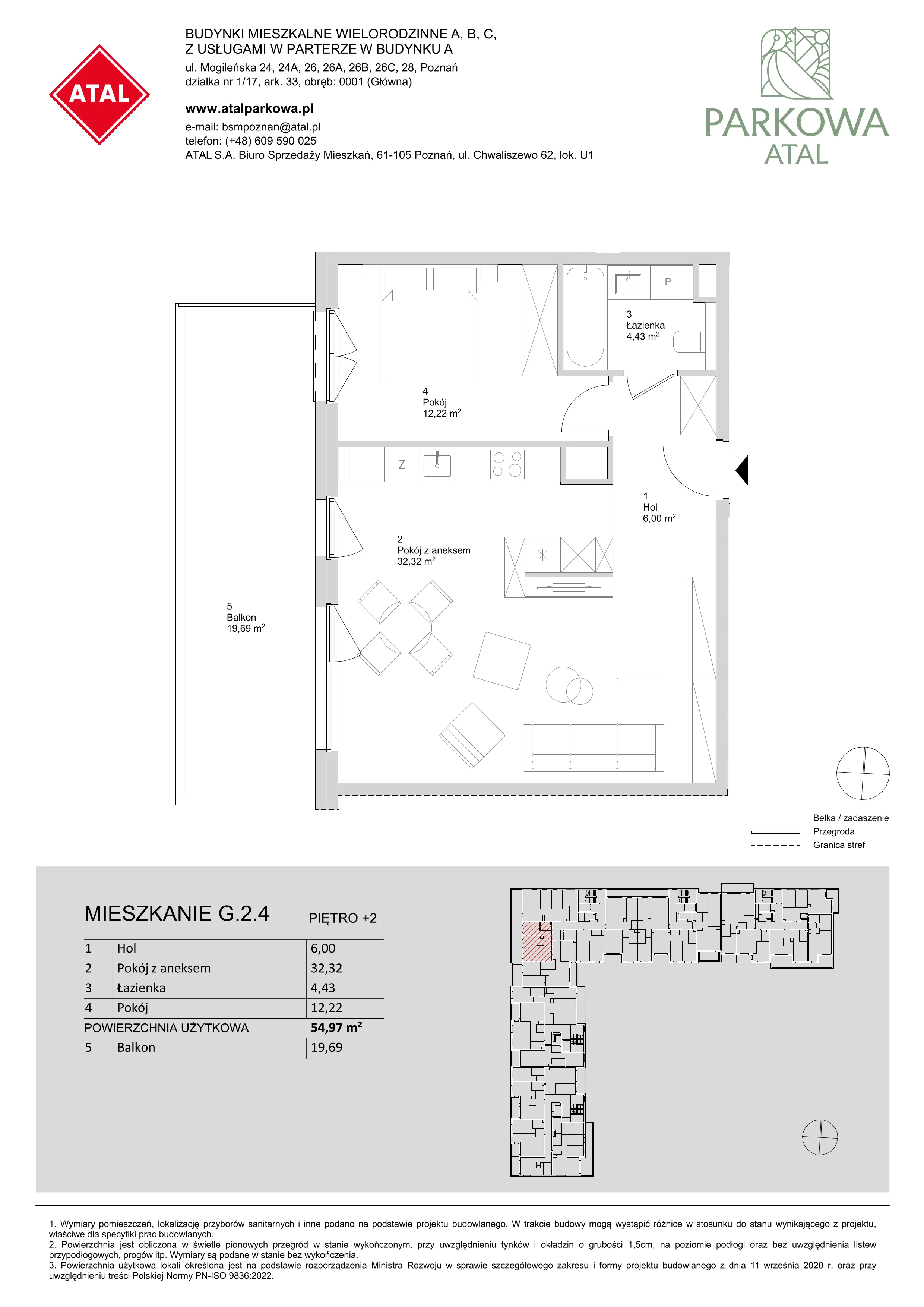 2 pokoje, mieszkanie 54,97 m², piętro 2, oferta nr G.2.4, ATAL Parkowa, Poznań, Nowe Miasto, Osiedle Warszawskie, ul. Mogileńska