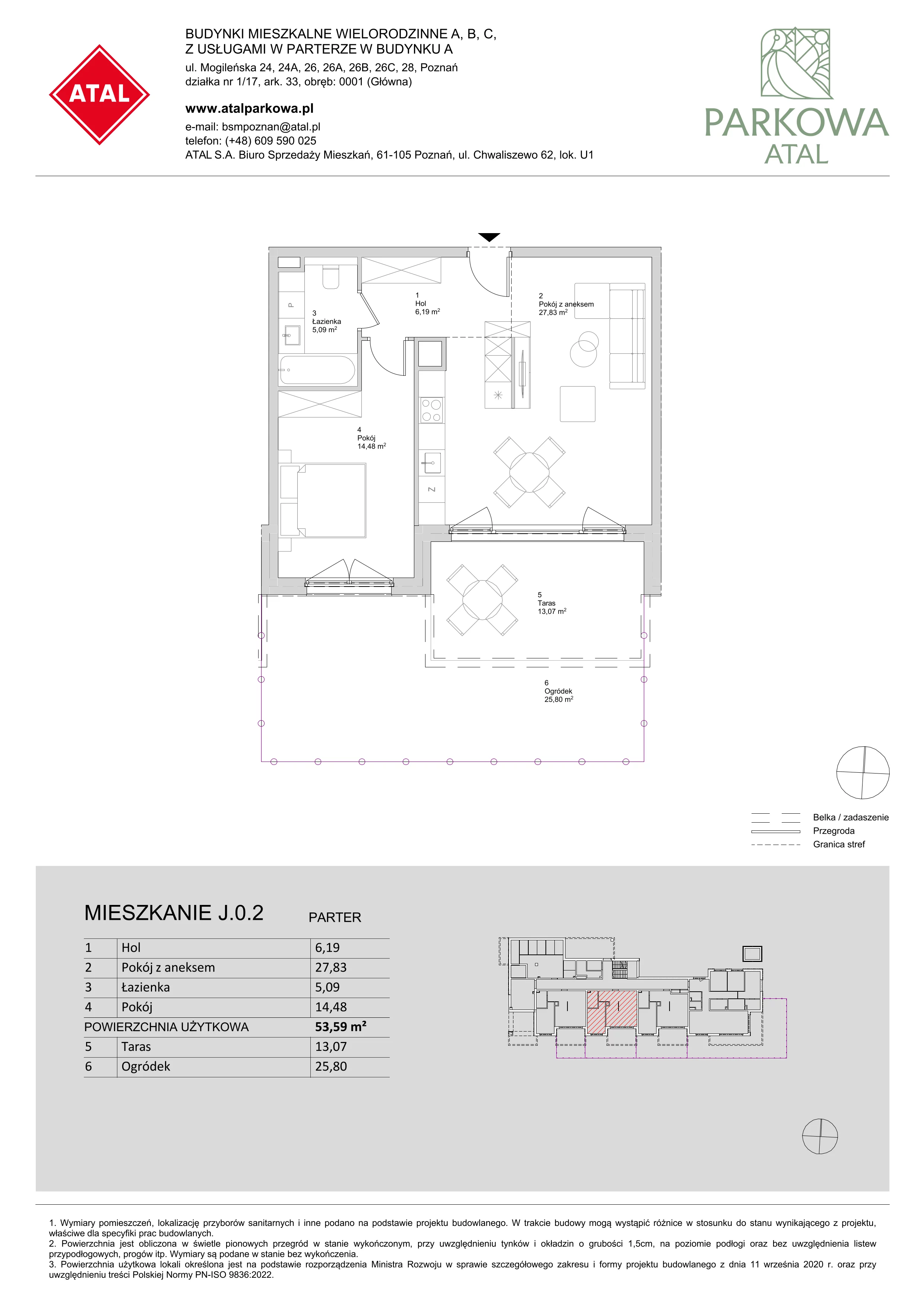 2 pokoje, mieszkanie 53,59 m², parter, oferta nr J.0.2, ATAL Parkowa, Poznań, Nowe Miasto, Osiedle Warszawskie, ul. Mogileńska