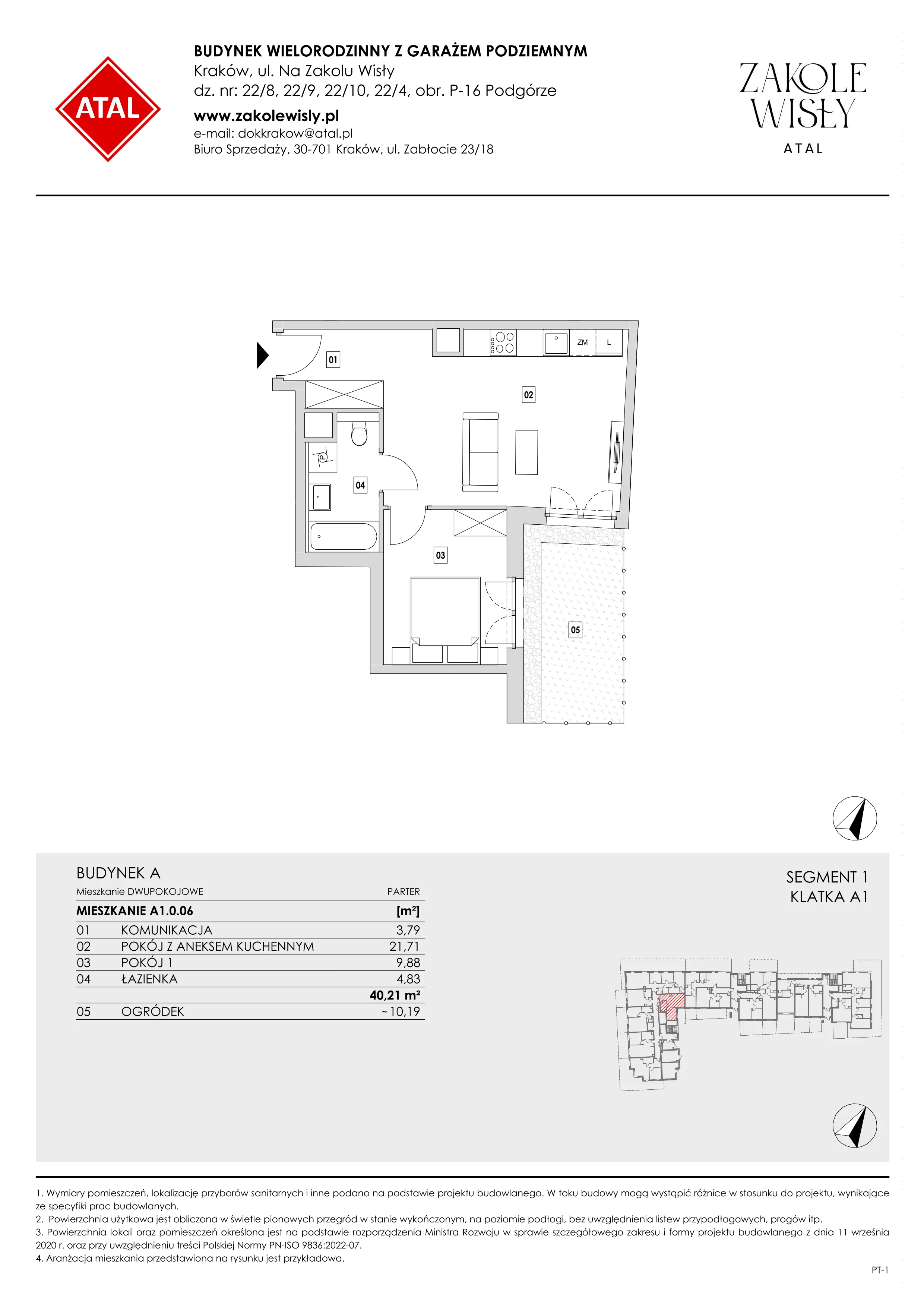 2 pokoje, mieszkanie 40,21 m², parter, oferta nr A1.0.06, Zakole Wisły, Kraków, Podgórze, ul. Na Zakolu Wisły