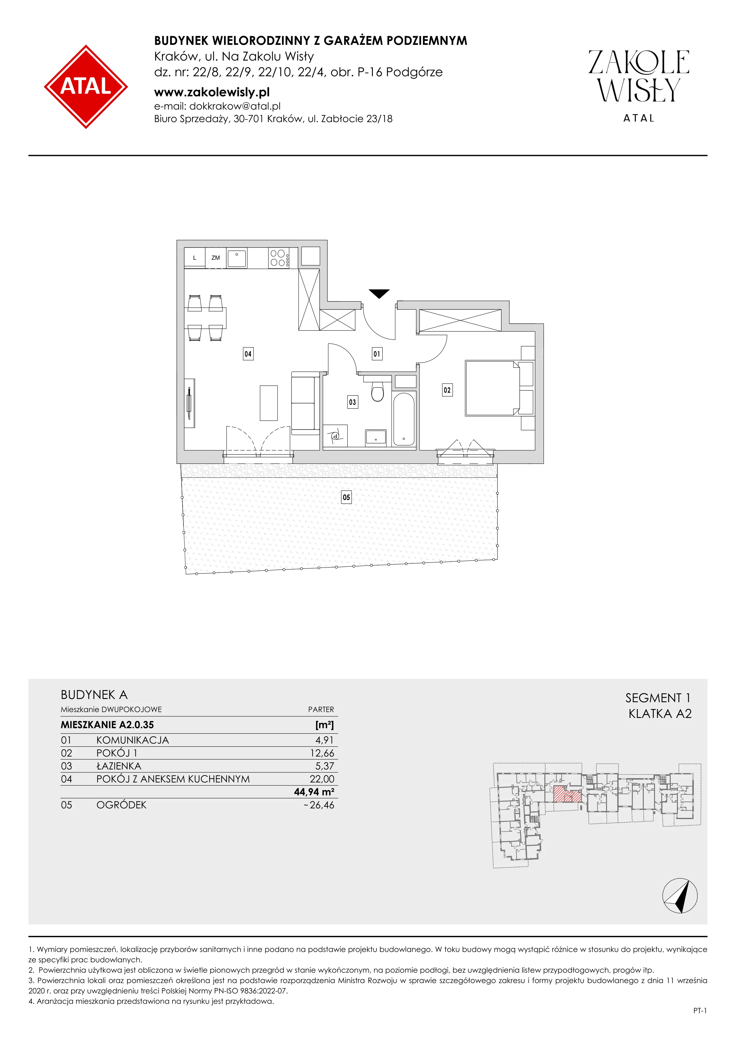 2 pokoje, mieszkanie 43,73 m², piętro 2, oferta nr A5.2.40, Zakole Wisły, Kraków, Podgórze, ul. Na Zakolu Wisły