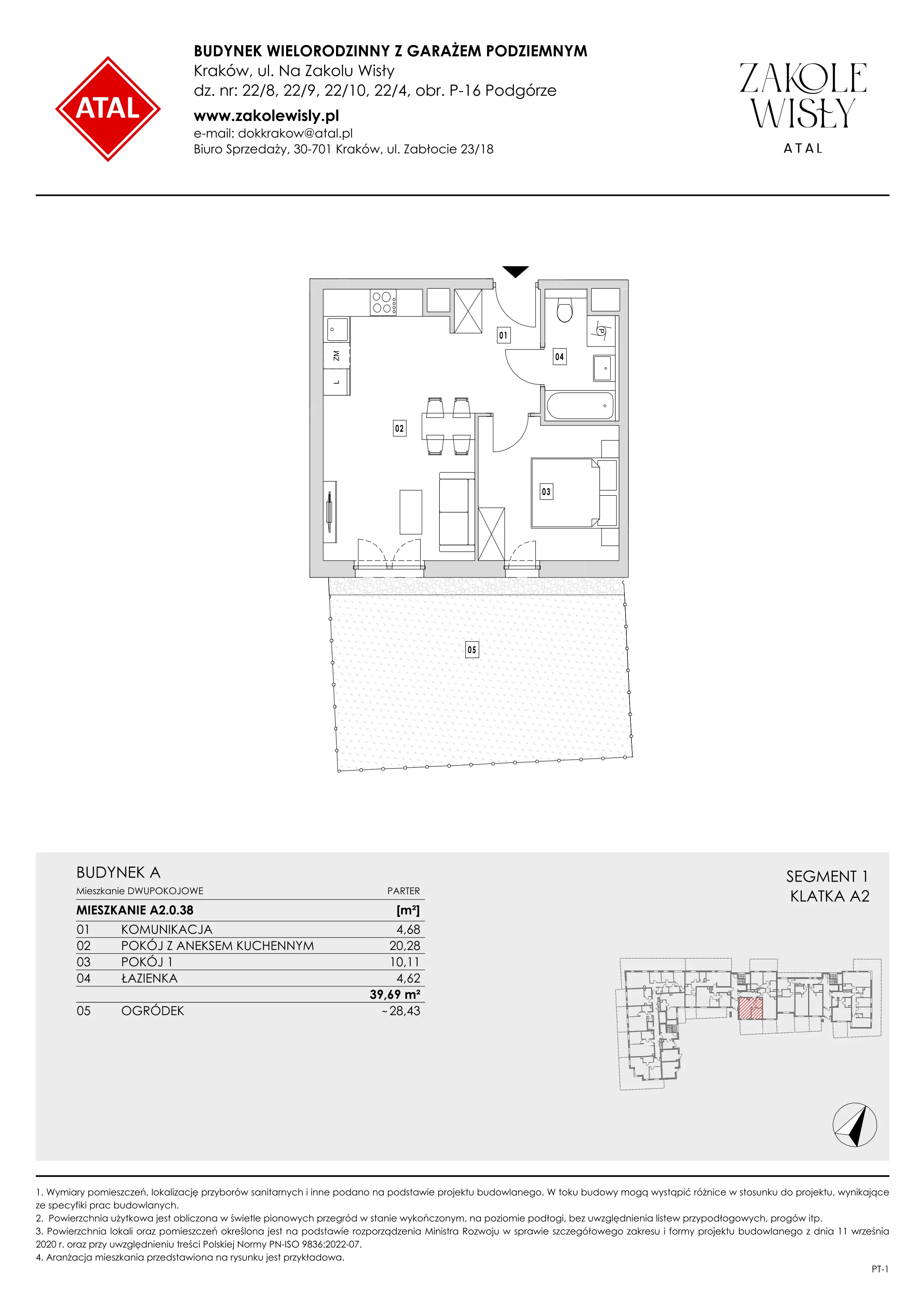 2 pokoje, mieszkanie 40,21 m², piętro 1, oferta nr A1.1.13, Zakole Wisły, Kraków, Podgórze, ul. Na Zakolu Wisły