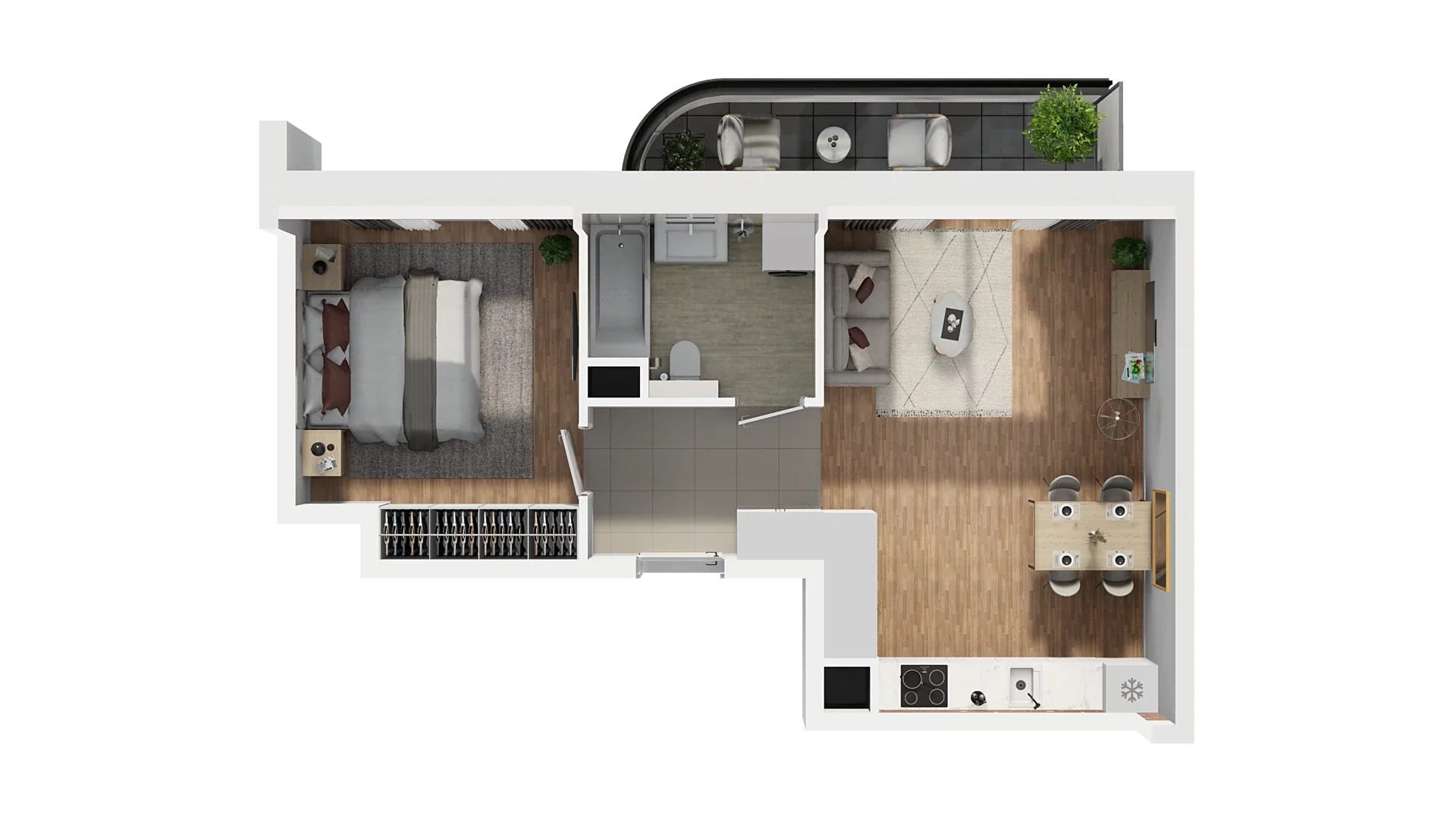 2 pokoje, mieszkanie 44,94 m², piętro 2, oferta nr A2.2.43, Zakole Wisły, Kraków, Podgórze, ul. Na Zakolu Wisły