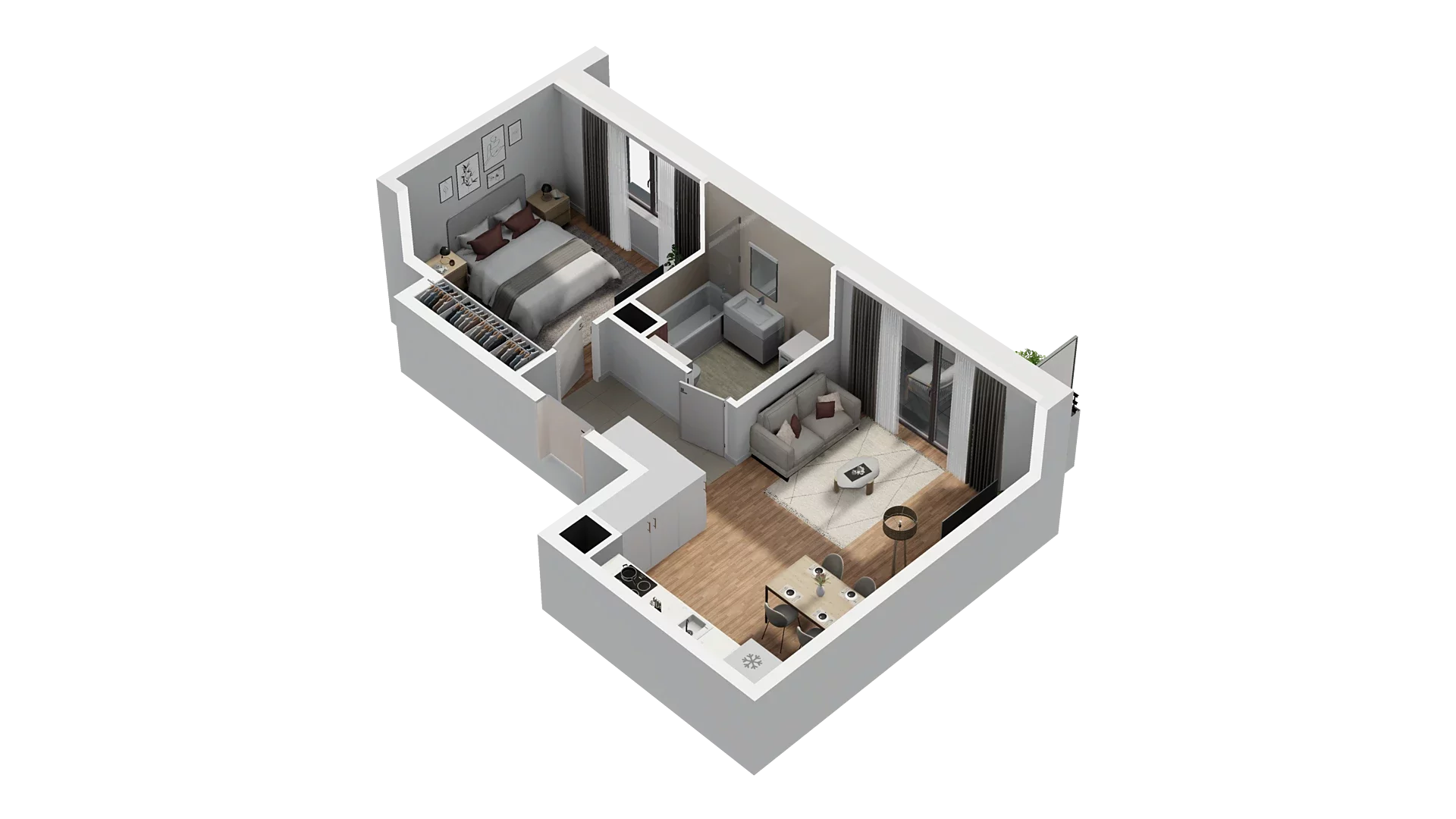 2 pokoje, mieszkanie 44,94 m², piętro 2, oferta nr A2.2.43, Zakole Wisły, Kraków, Podgórze, ul. Na Zakolu Wisły