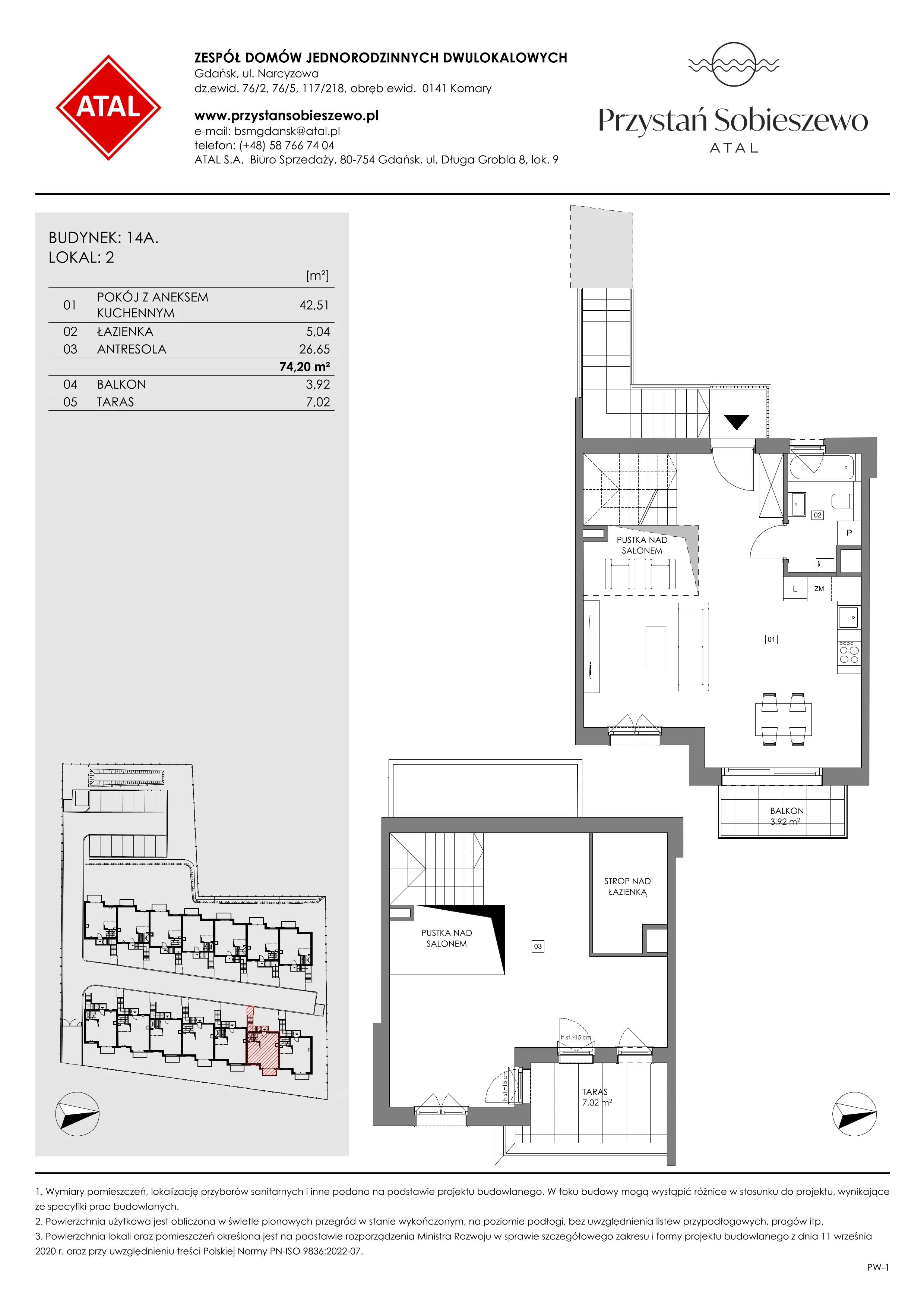 2 pokoje, mieszkanie 74,20 m², piętro 1, oferta nr 14A.2, Przystań Sobieszewo, Gdańsk, Wyspa Sobieszewska, ul. Narcyzowa