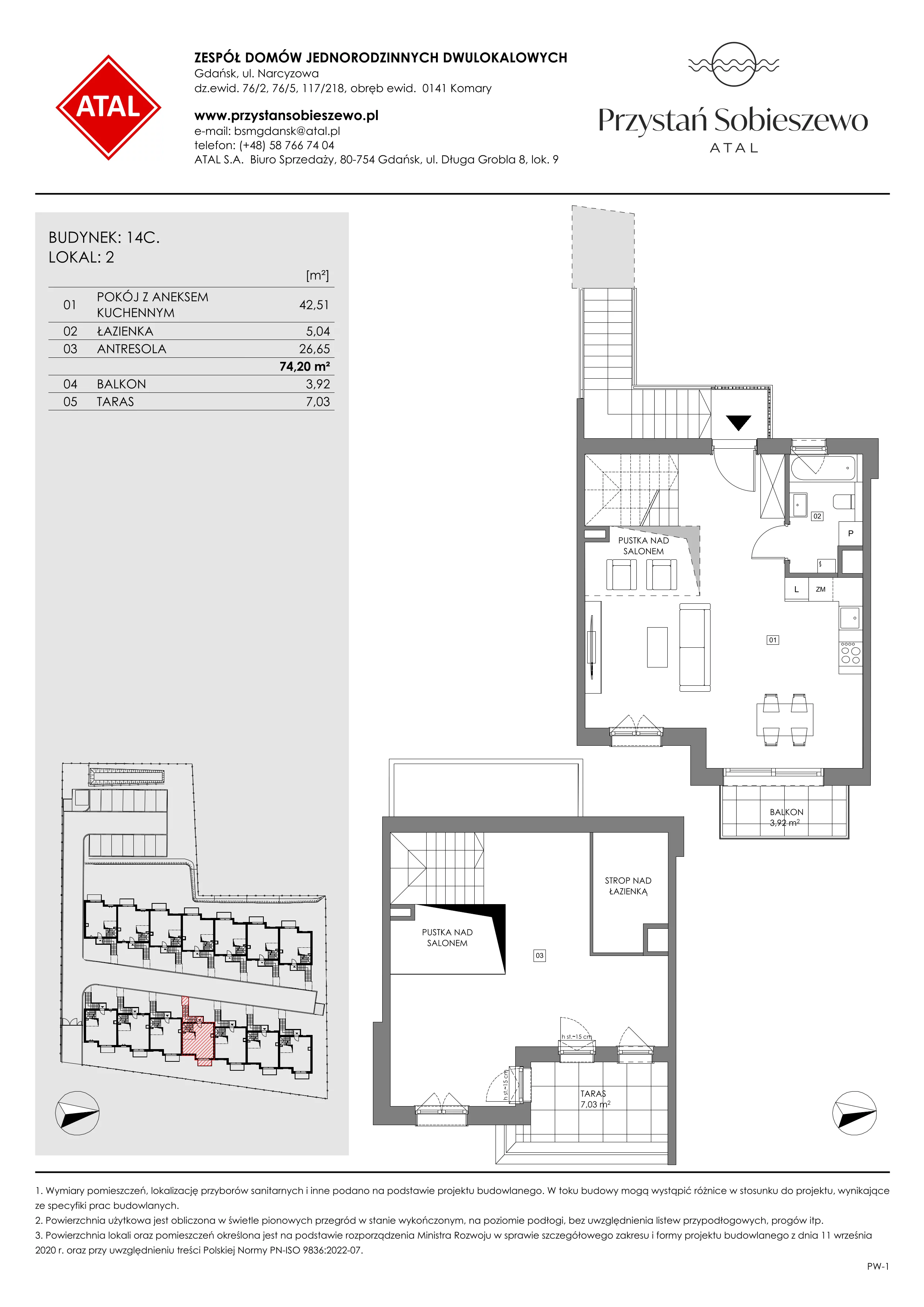 2 pokoje, mieszkanie 74,20 m², piętro 1, oferta nr 14C.2, Przystań Sobieszewo, Gdańsk, Wyspa Sobieszewska, ul. Narcyzowa