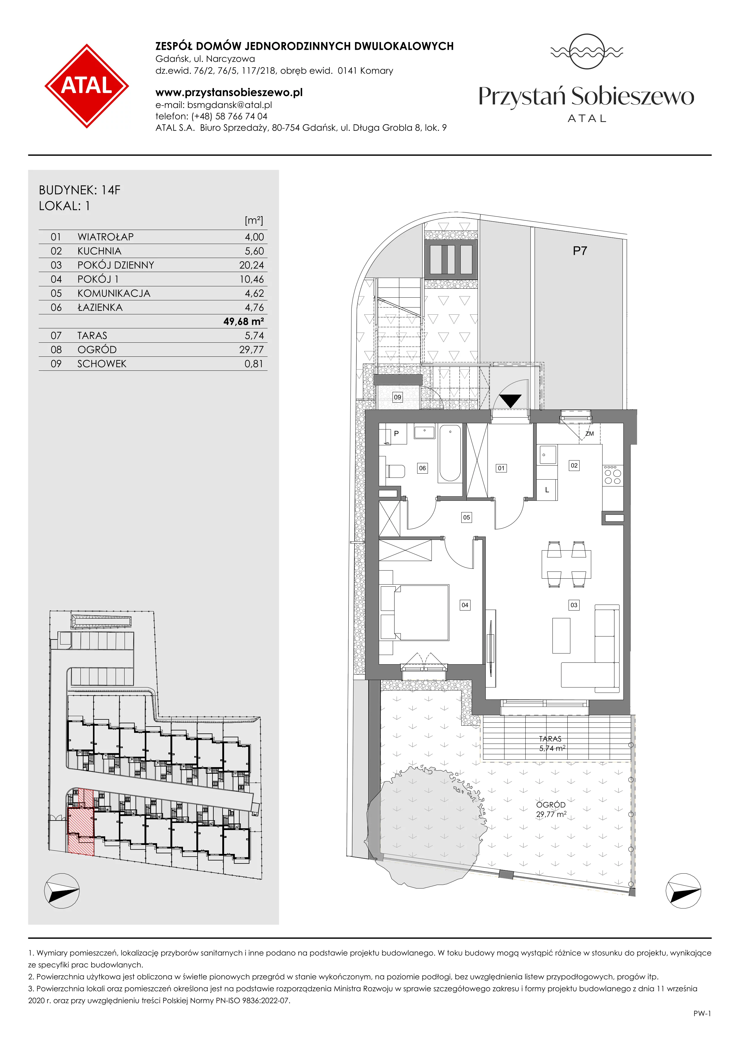2 pokoje, mieszkanie 49,72 m², parter, oferta nr 14F.1, Przystań Sobieszewo, Gdańsk, Wyspa Sobieszewska, ul. Narcyzowa
