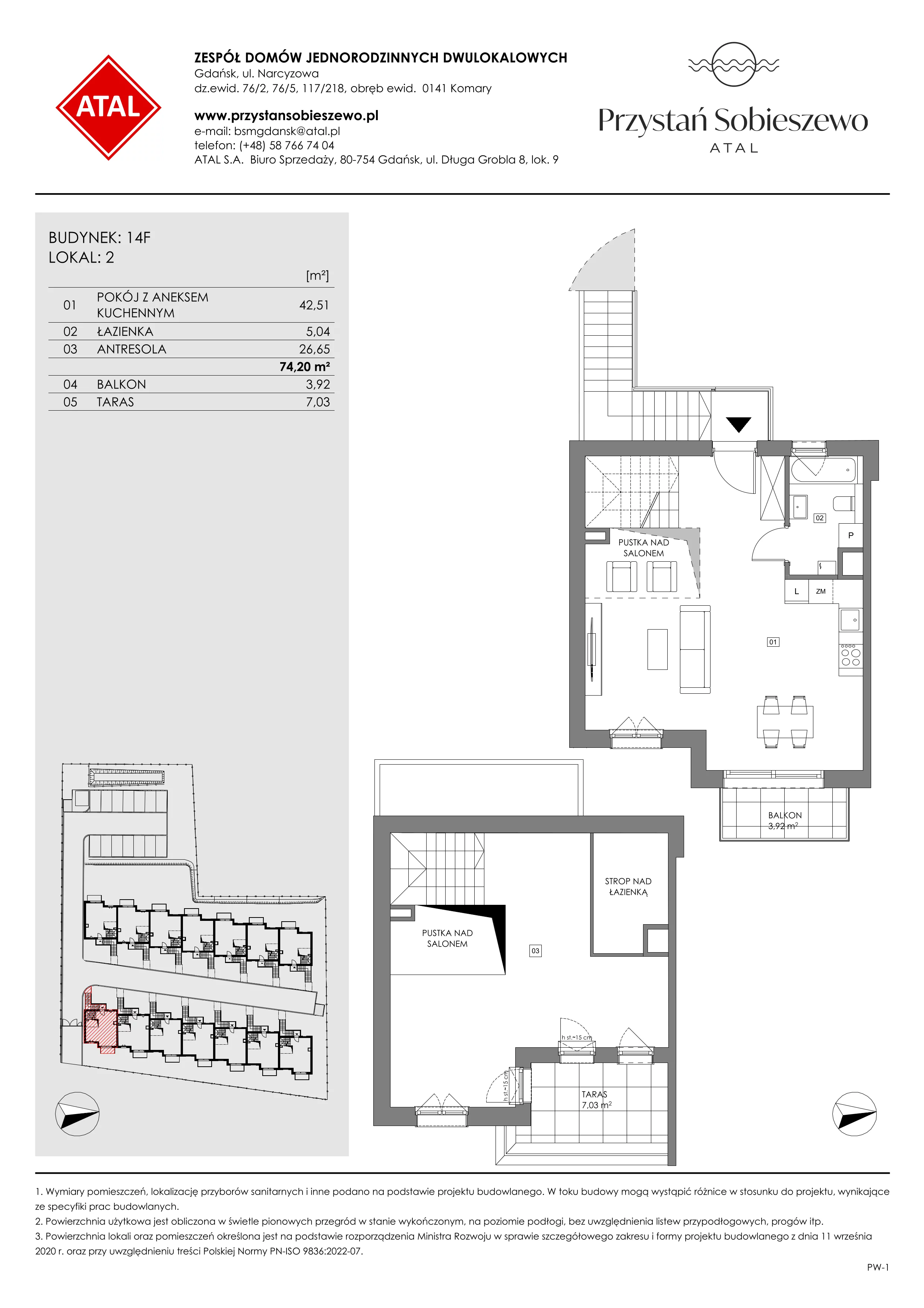 2 pokoje, mieszkanie 74,20 m², piętro 1, oferta nr 14F.2, Przystań Sobieszewo, Gdańsk, Wyspa Sobieszewska, ul. Narcyzowa