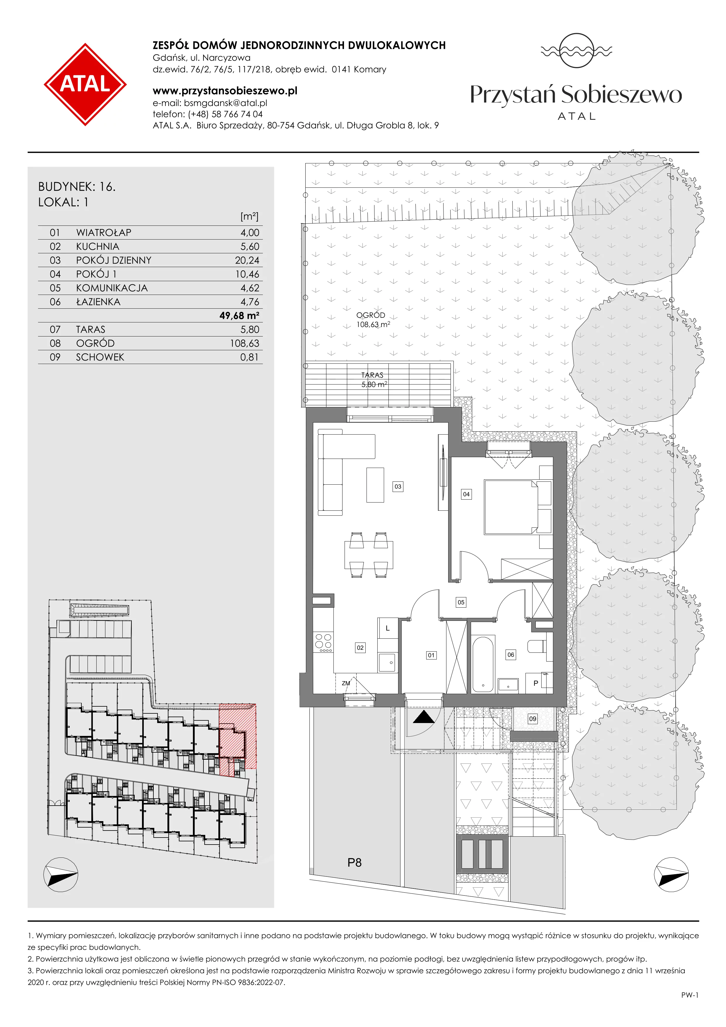 2 pokoje, mieszkanie 49,72 m², parter, oferta nr 16.1, Przystań Sobieszewo, Gdańsk, Wyspa Sobieszewska, ul. Narcyzowa