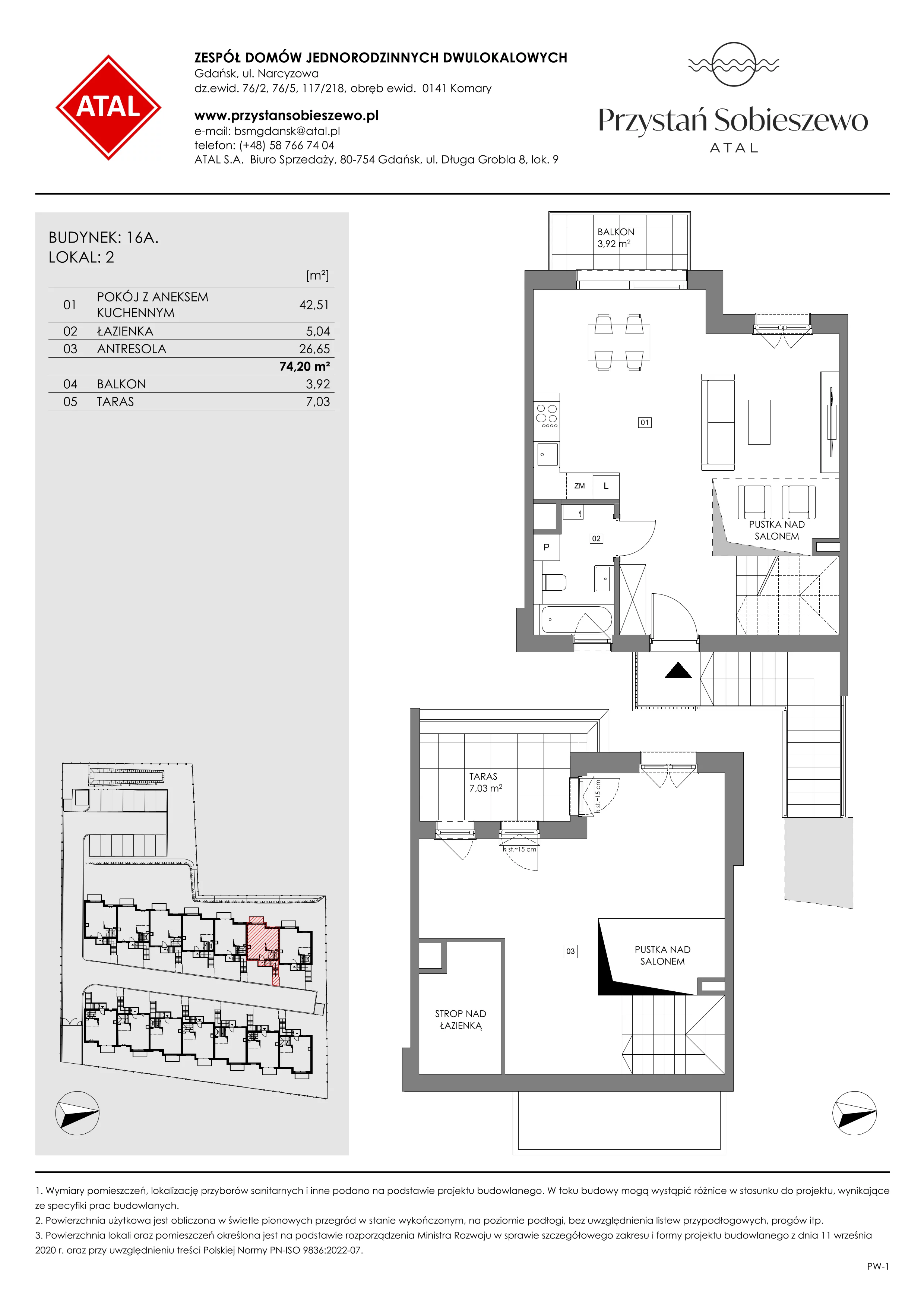2 pokoje, mieszkanie 74,20 m², piętro 1, oferta nr 16A.2, Przystań Sobieszewo, Gdańsk, Wyspa Sobieszewska, ul. Narcyzowa