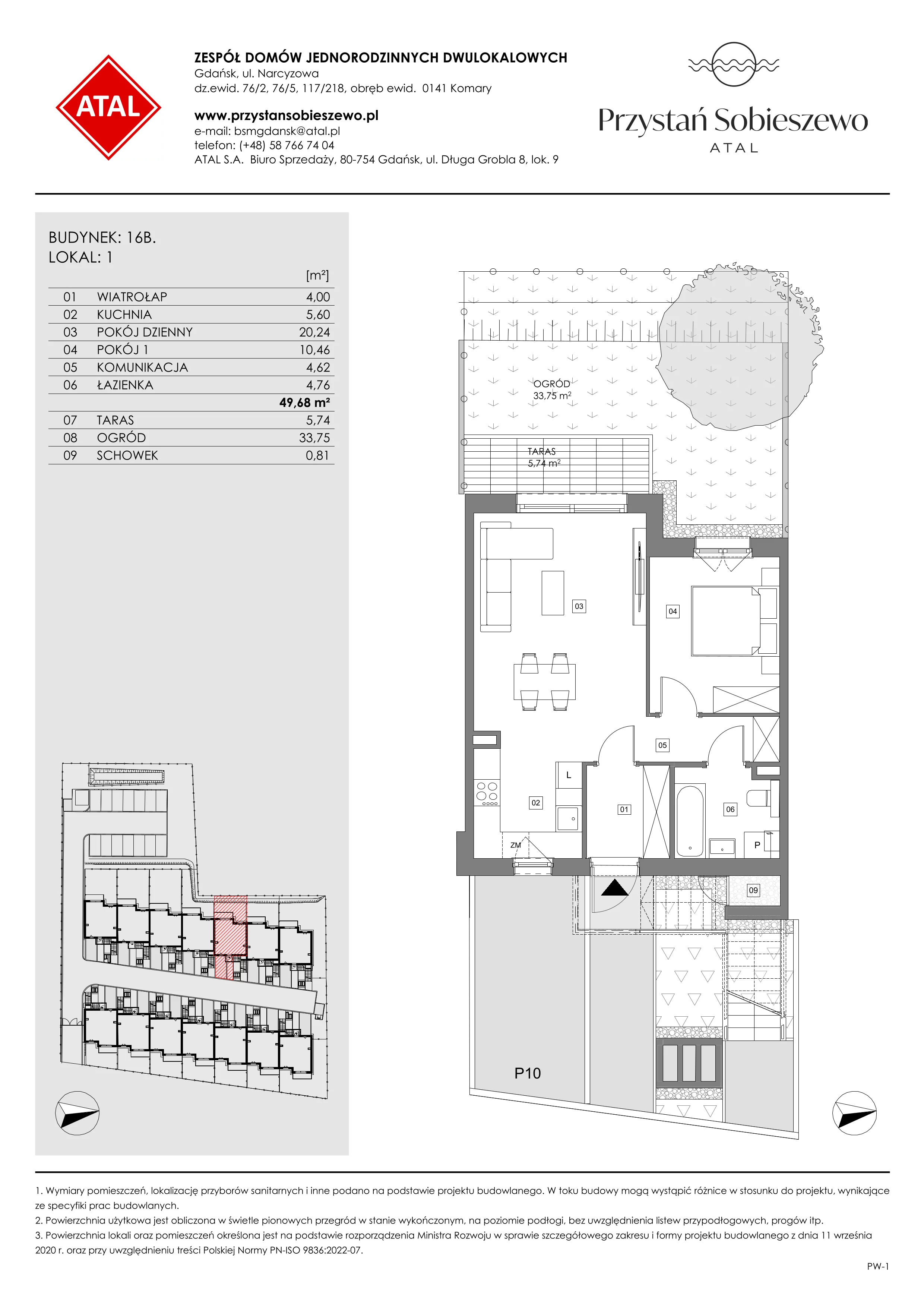 2 pokoje, mieszkanie 49,72 m², parter, oferta nr 16B.1, Przystań Sobieszewo, Gdańsk, Wyspa Sobieszewska, ul. Narcyzowa