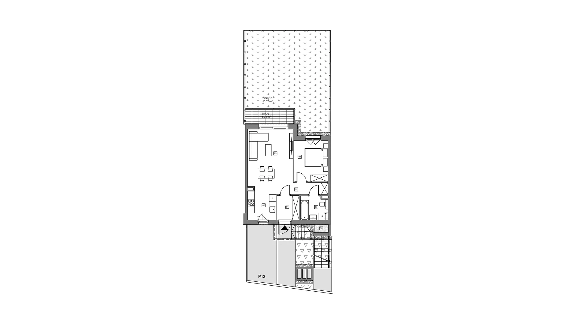 2 pokoje, mieszkanie 49,72 m², parter, oferta nr 16E.1, Przystań Sobieszewo, Gdańsk, Wyspa Sobieszewska, ul. Narcyzowa