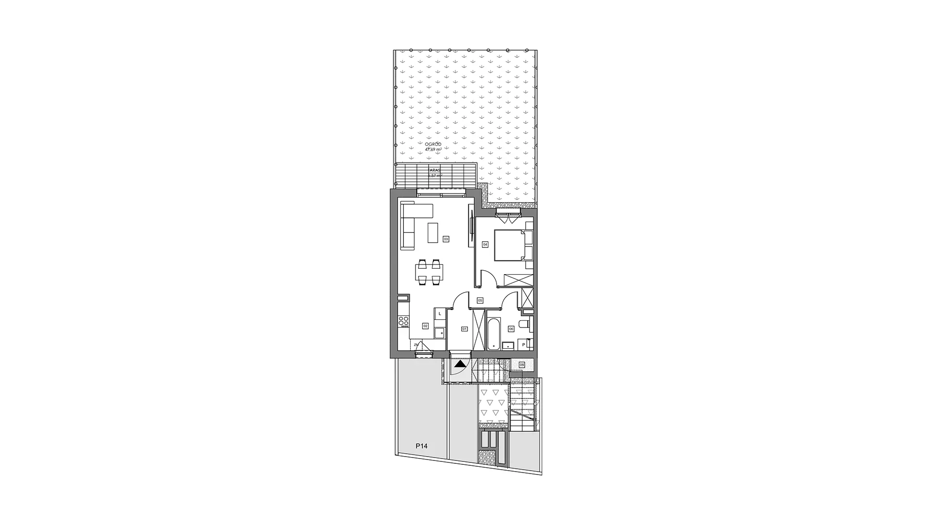 2 pokoje, mieszkanie 49,72 m², parter, oferta nr 16F.1, Przystań Sobieszewo, Gdańsk, Wyspa Sobieszewska, ul. Narcyzowa