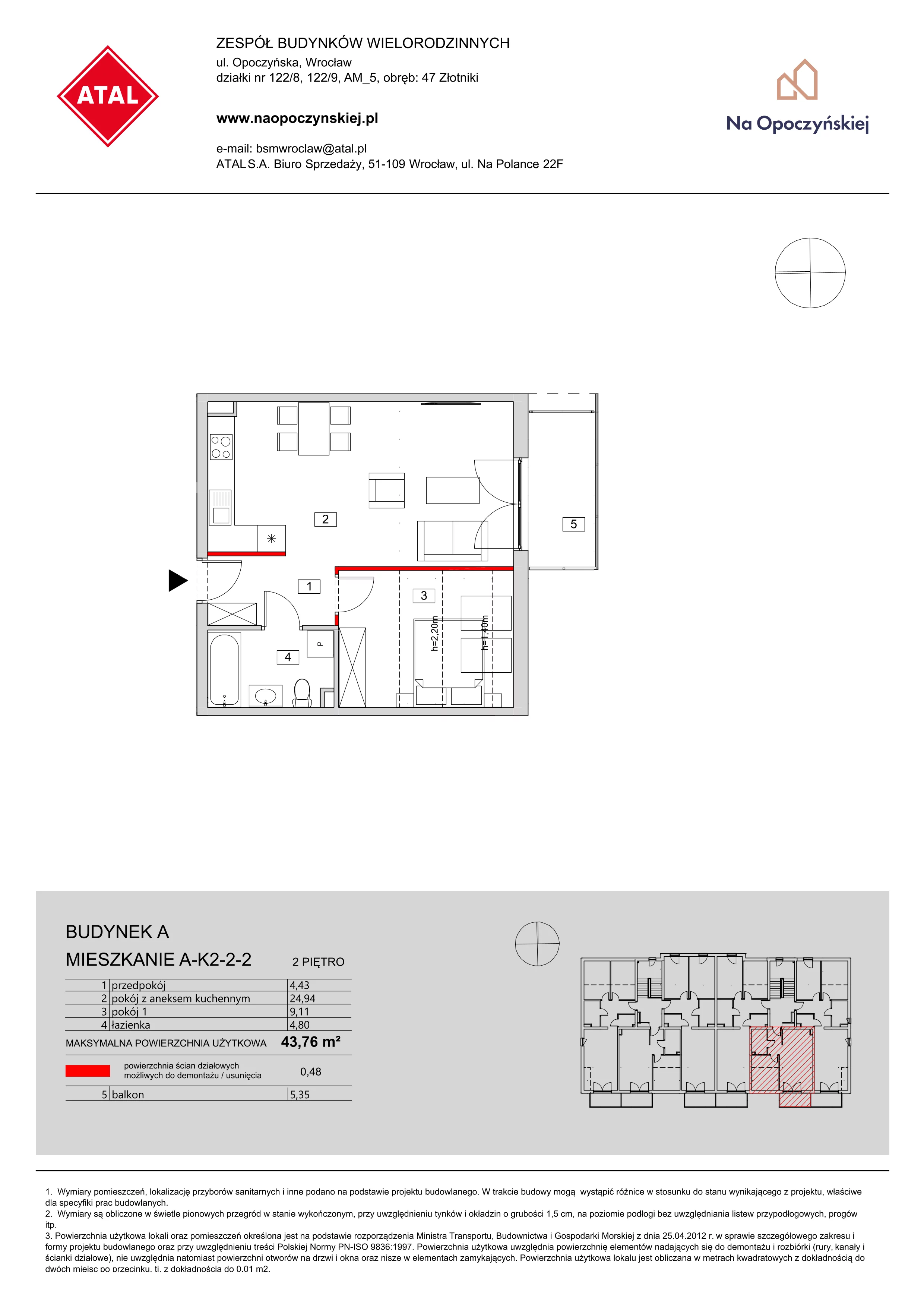 Mieszkanie 43,76 m², piętro 2, oferta nr A-K2-2-2, Na Opoczyńskiej, Wrocław, Fabryczna, ul. Opoczyńska