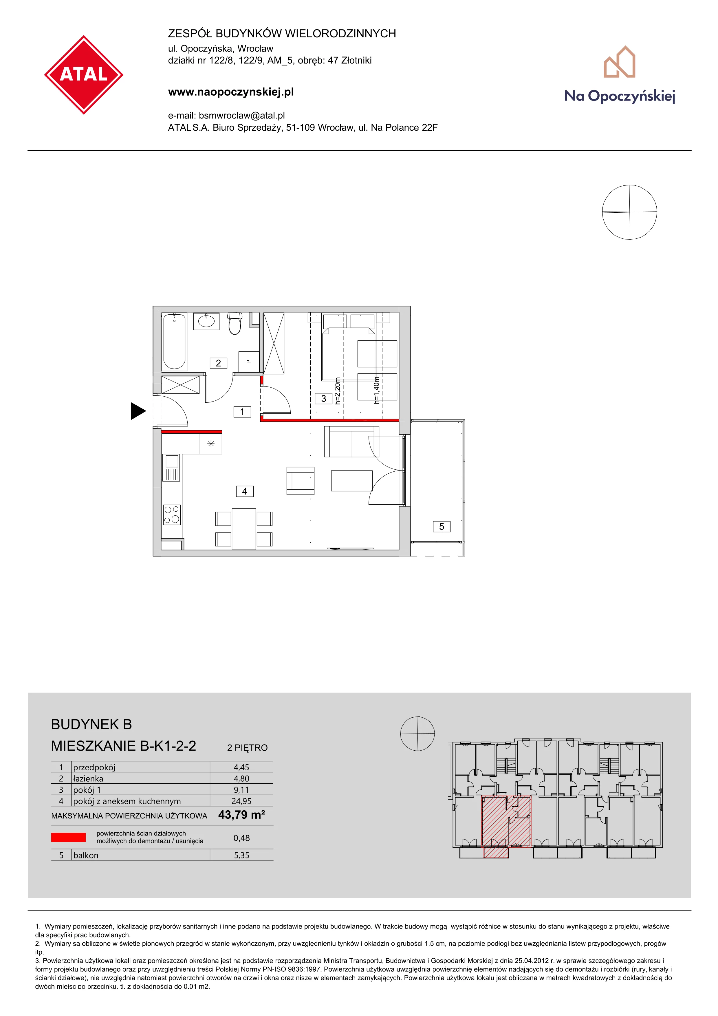 Mieszkanie 43,79 m², piętro 2, oferta nr B-K1-2-2, Na Opoczyńskiej, Wrocław, Fabryczna, ul. Opoczyńska