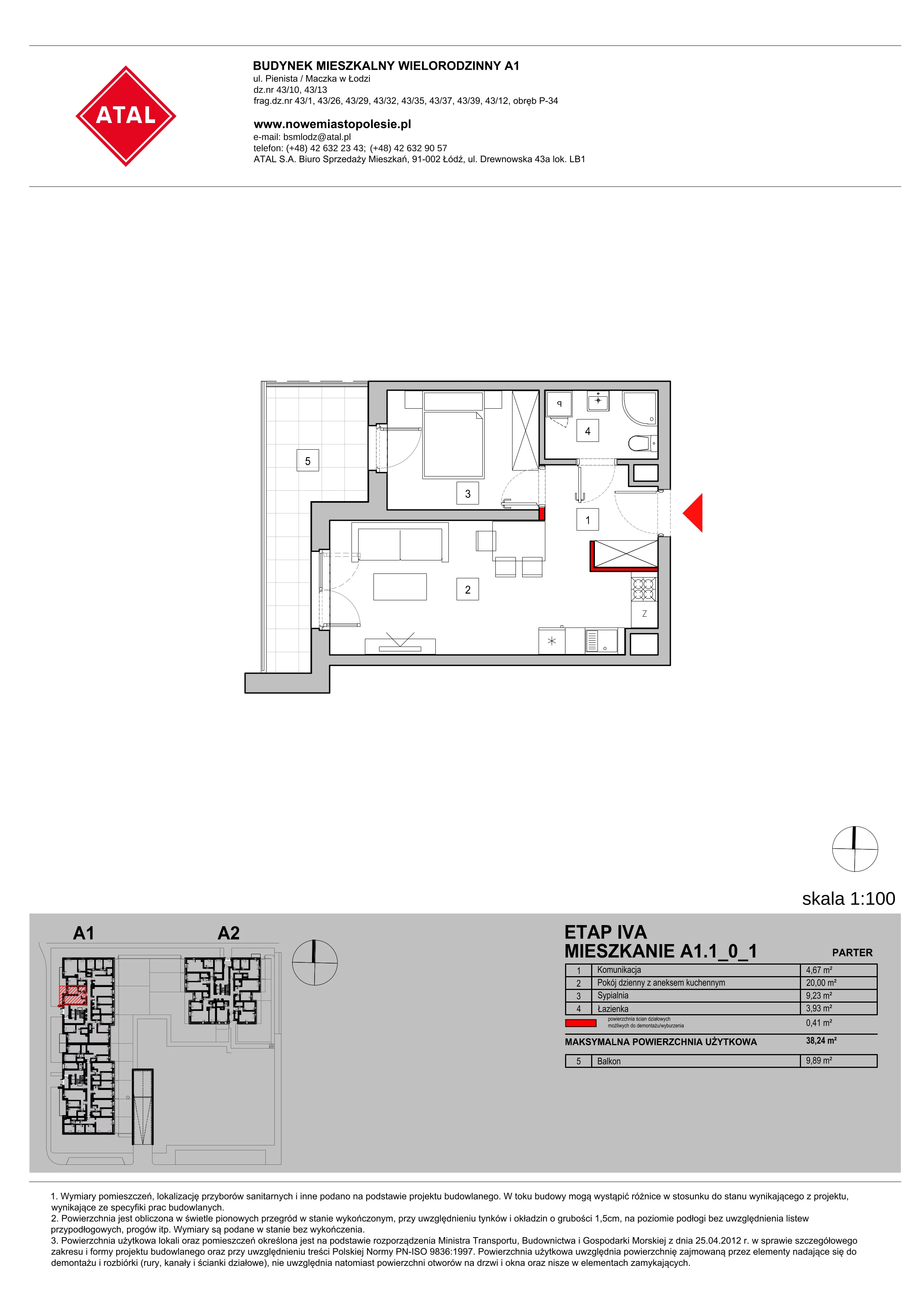 Mieszkanie 38,24 m², parter, oferta nr A1.1_0_1, Nowe Miasto Polesie IV, Łódź, Polesie, Lublinek-Pienista, ul. Pienista