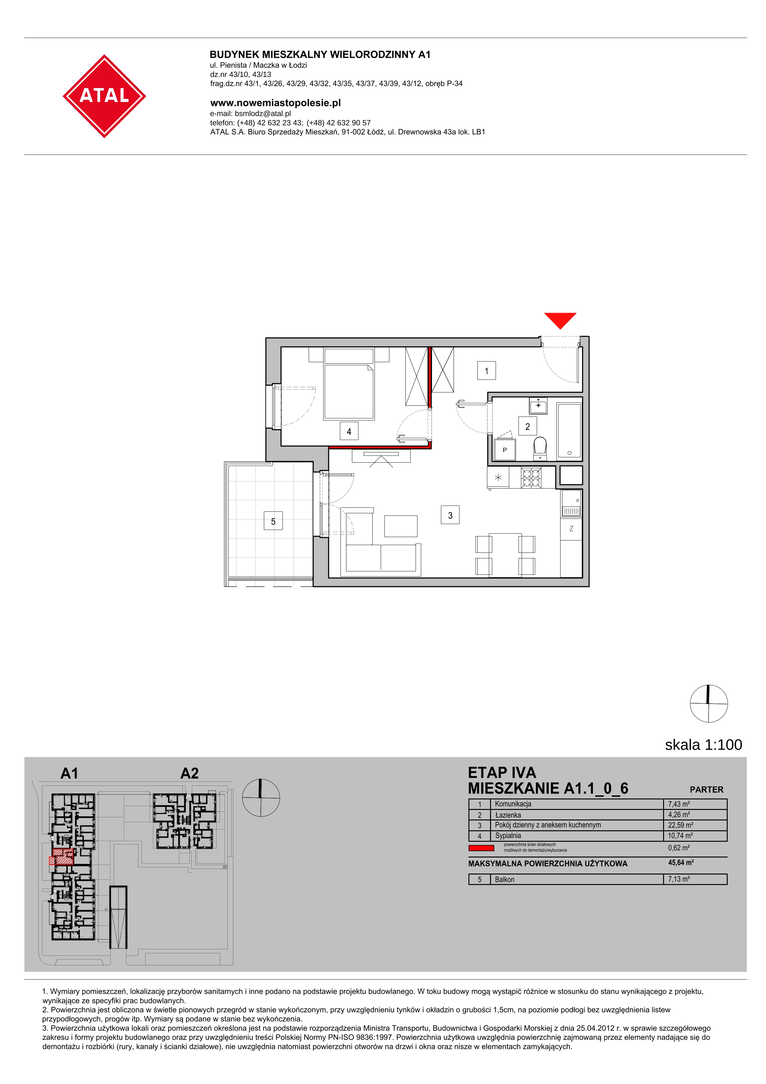 Mieszkanie 45,64 m², parter, oferta nr A1.1_0_6, Nowe Miasto Polesie IV, Łódź, Polesie, Lublinek-Pienista, ul. Pienista