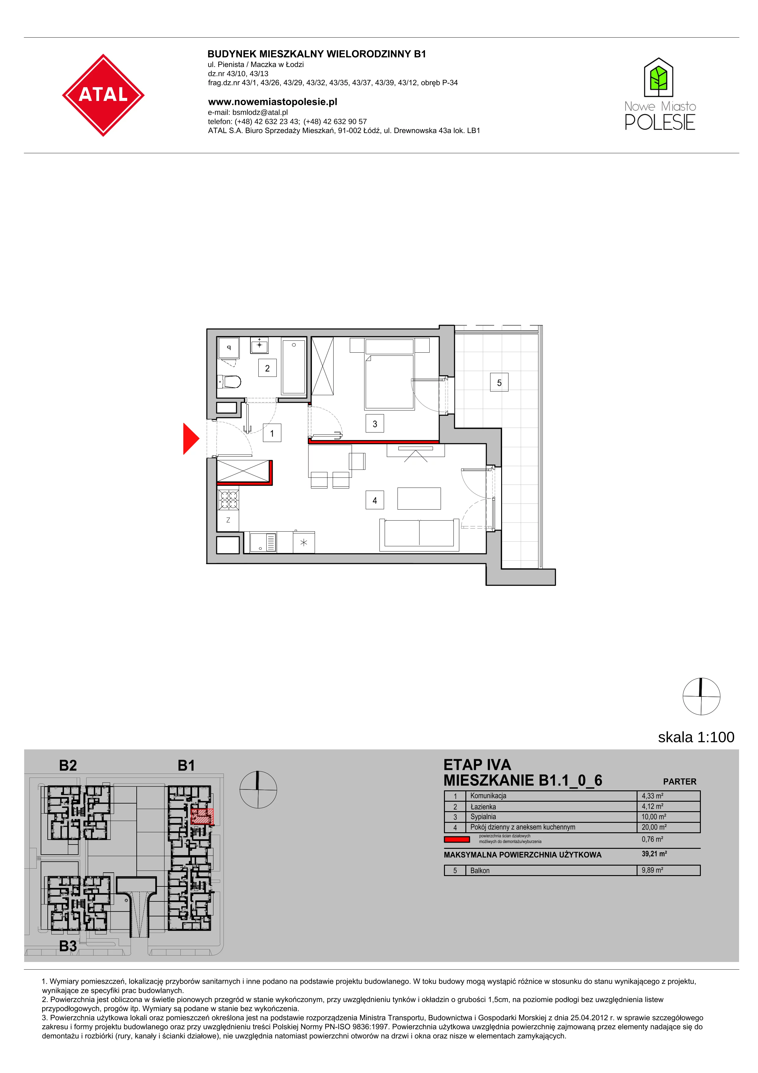 Mieszkanie 39,21 m², parter, oferta nr B1.1_0_6, Nowe Miasto Polesie IV, Łódź, Polesie, Lublinek-Pienista, ul. Pienista