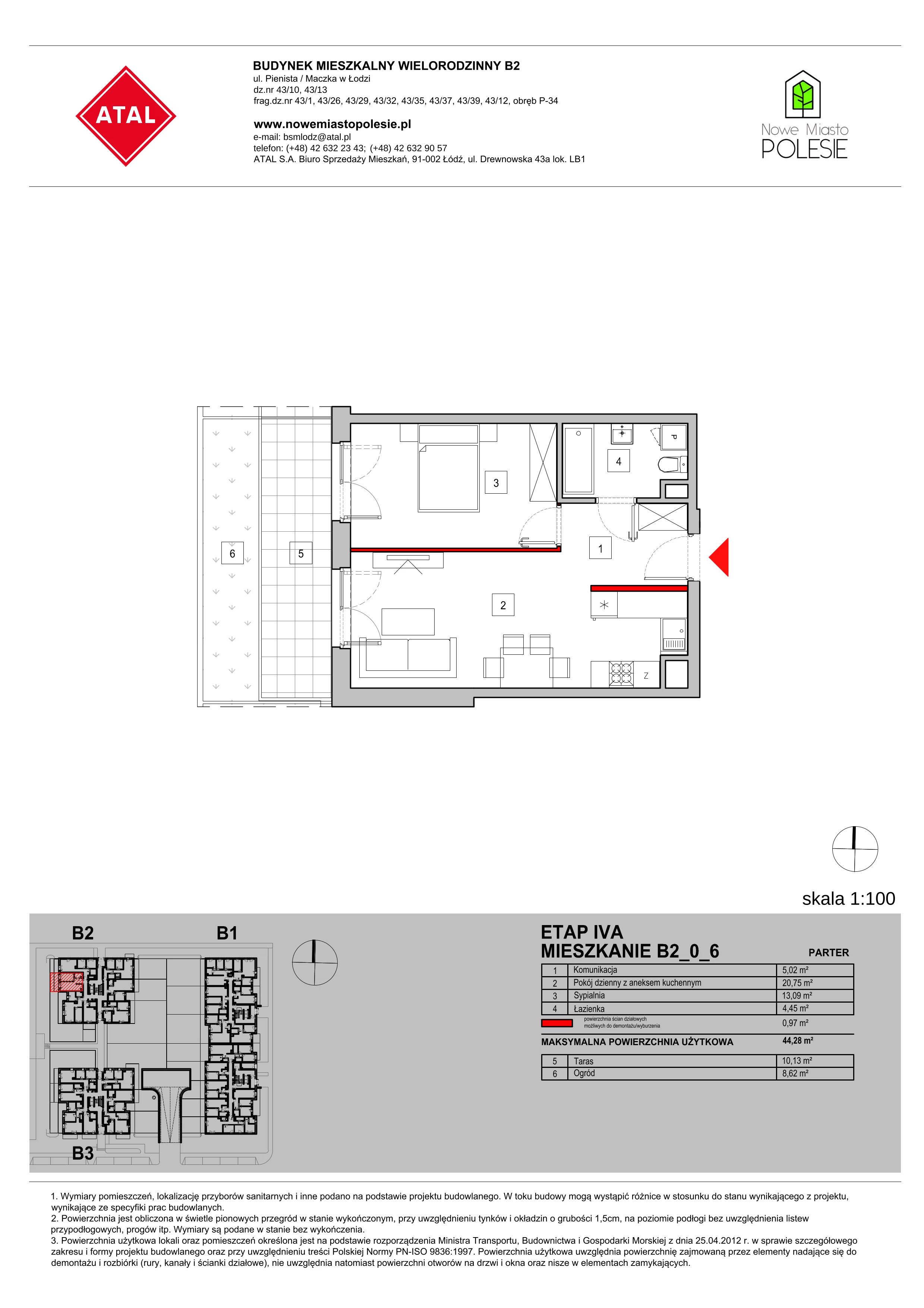 Mieszkanie 44,28 m², parter, oferta nr B2_0_6, Nowe Miasto Polesie IV, Łódź, Polesie, Lublinek-Pienista, ul. Pienista