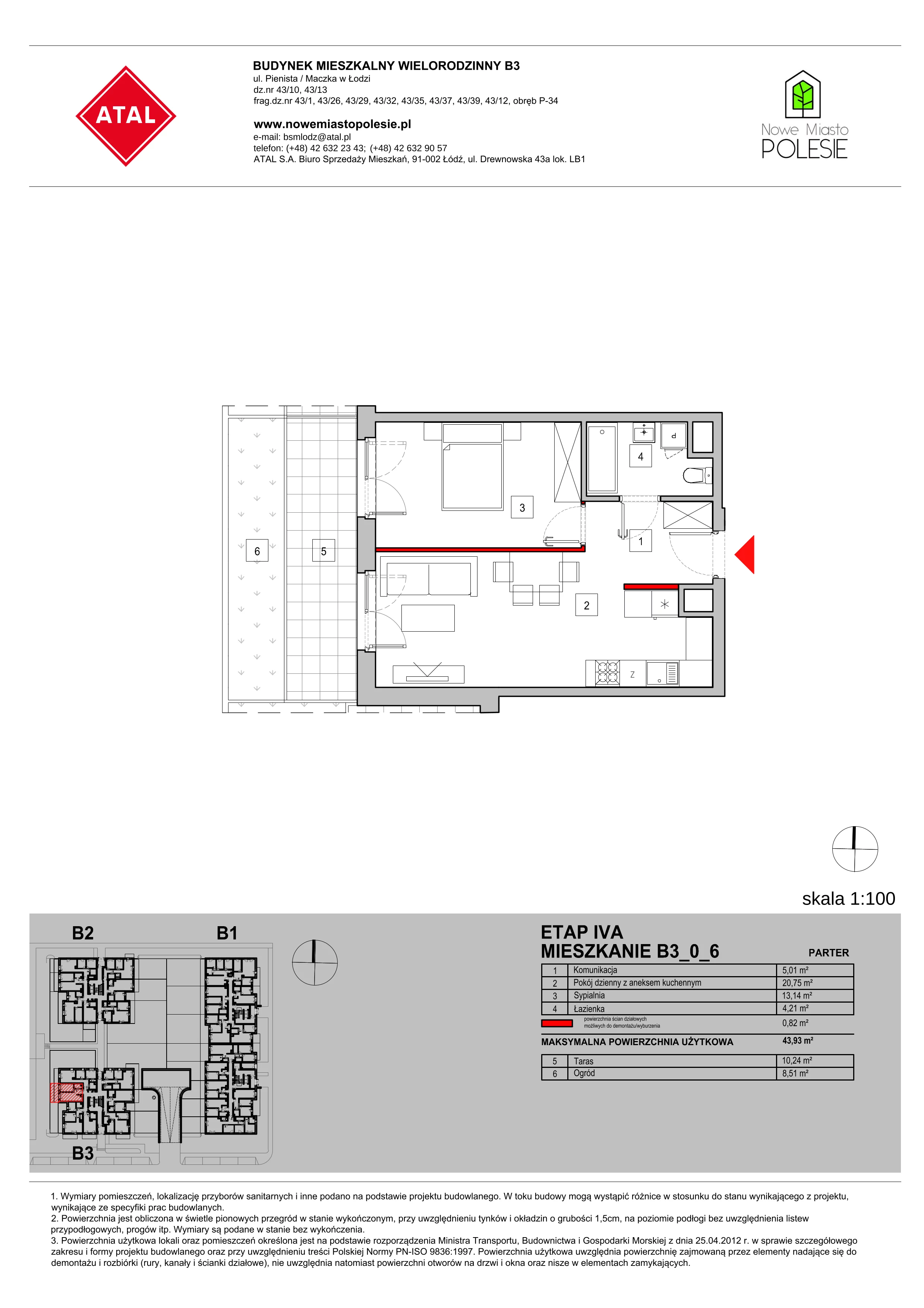 Mieszkanie 43,93 m², parter, oferta nr B3_0_6, Nowe Miasto Polesie IV, Łódź, Polesie, Lublinek-Pienista, ul. Pienista