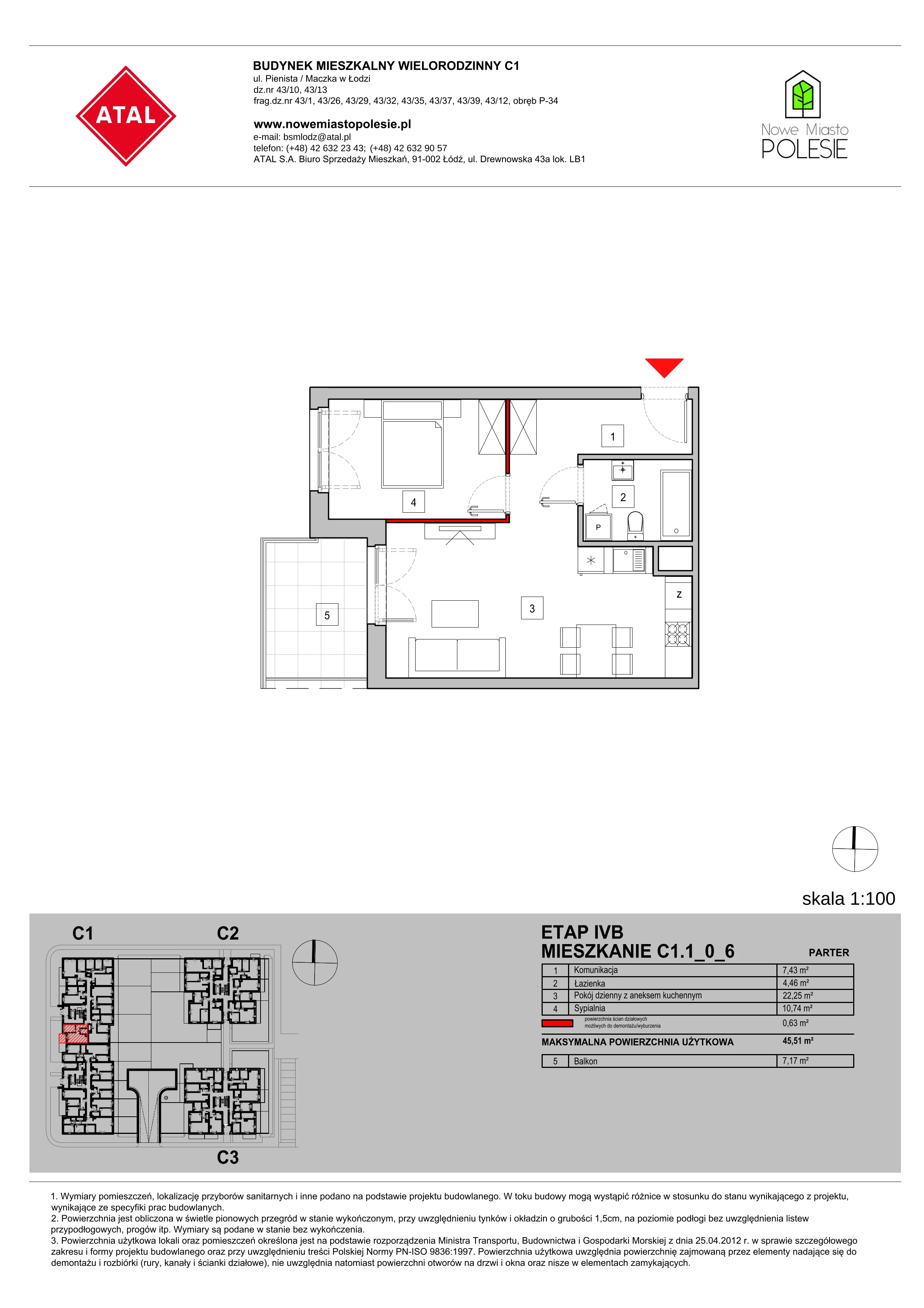 Mieszkanie 45,51 m², parter, oferta nr C1.1_0_6, Nowe Miasto Polesie IV, Łódź, Polesie, Lublinek-Pienista, ul. Pienista