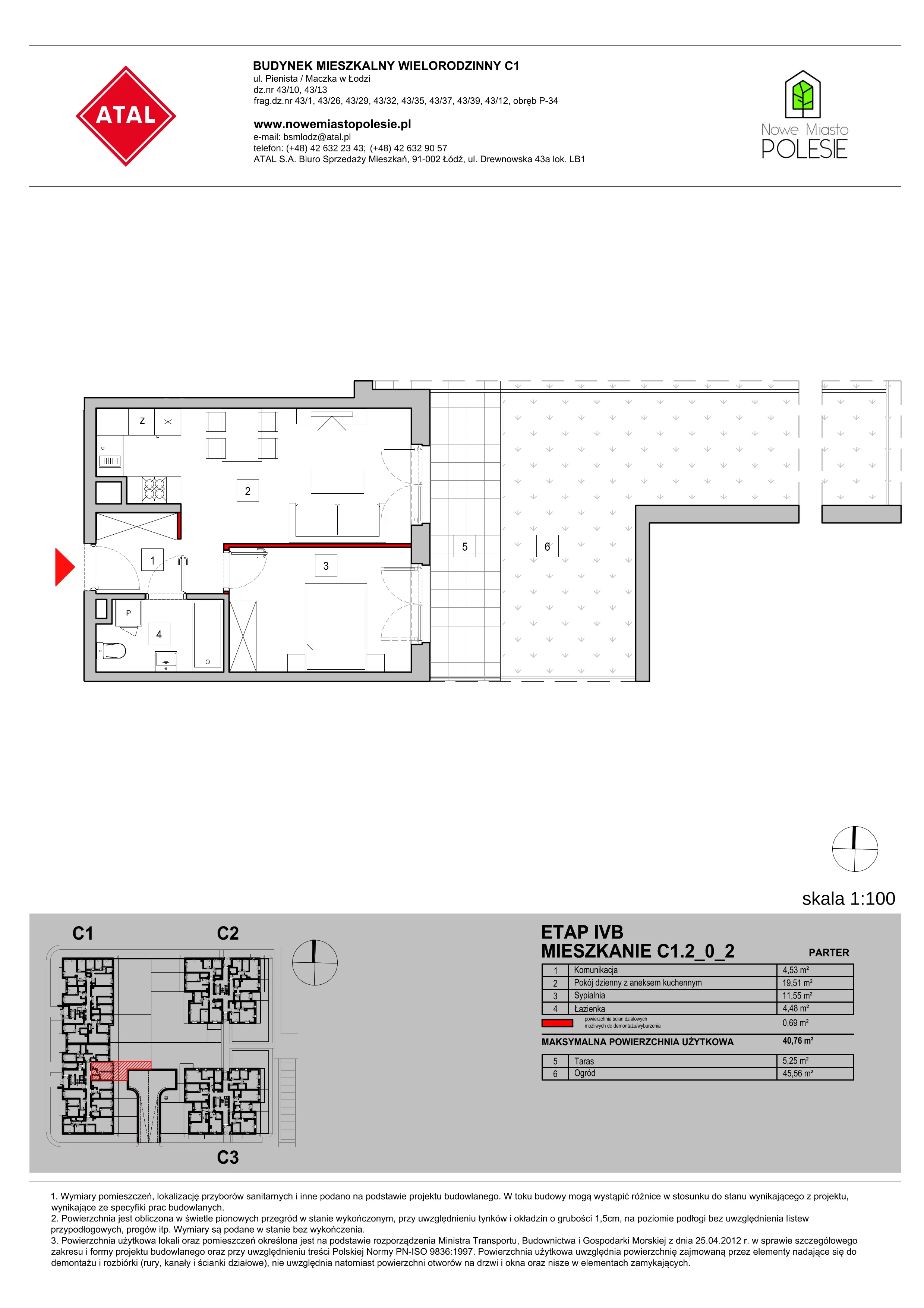 Mieszkanie 40,76 m², parter, oferta nr C1.2_0_2, Nowe Miasto Polesie IV, Łódź, Polesie, Lublinek-Pienista, ul. Pienista