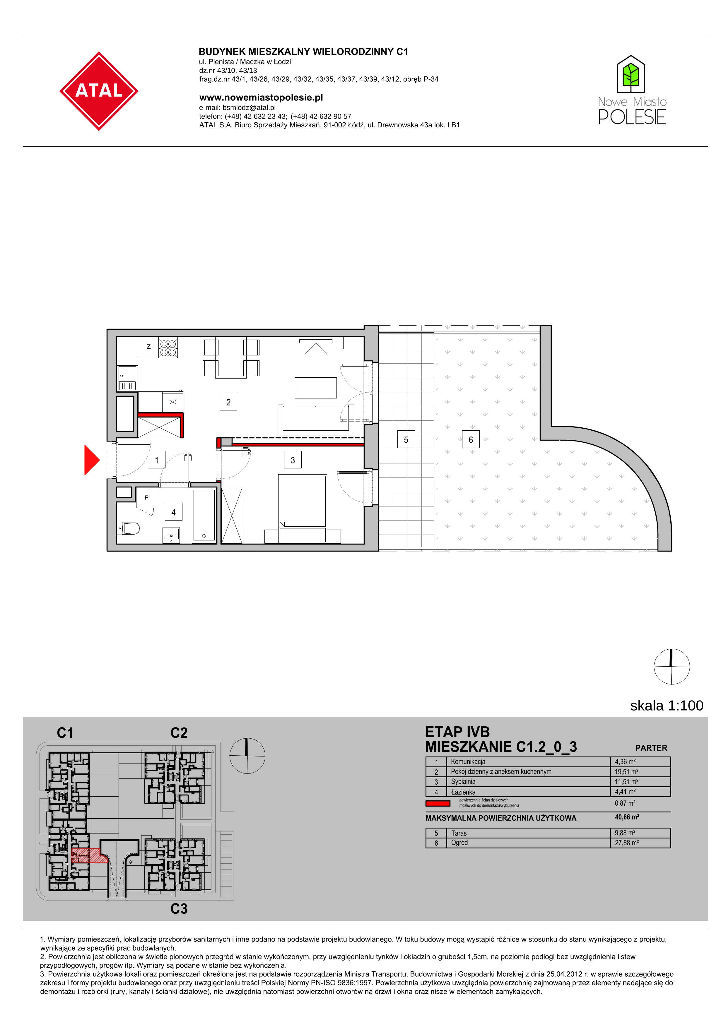 Mieszkanie 40,66 m², parter, oferta nr C1.2_0_3, Nowe Miasto Polesie IV, Łódź, Polesie, Lublinek-Pienista, ul. Pienista