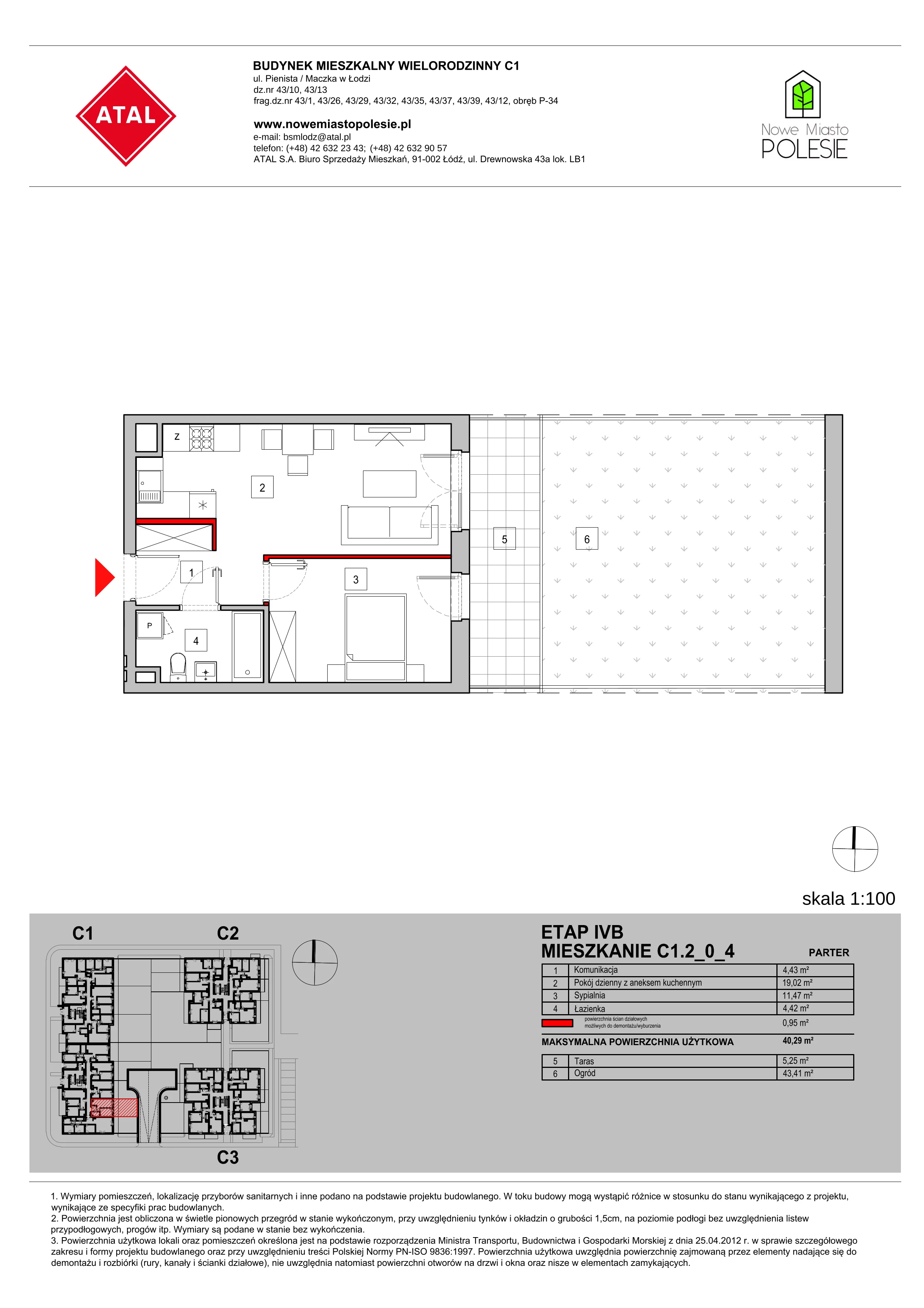 Mieszkanie 40,29 m², parter, oferta nr C1.2_0_4, Nowe Miasto Polesie IV, Łódź, Polesie, Lublinek-Pienista, ul. Pienista