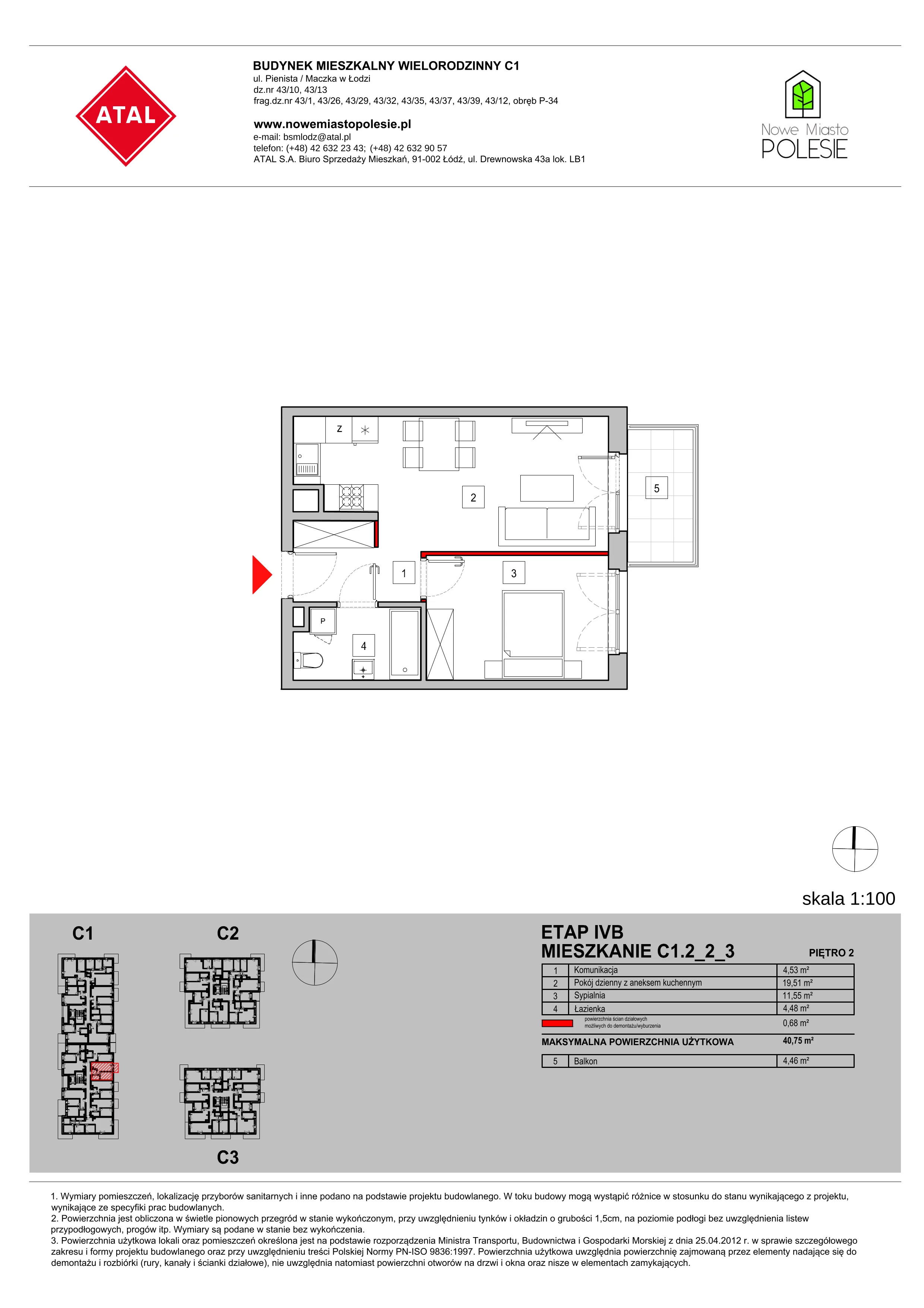 Mieszkanie 40,75 m², piętro 2, oferta nr C1.2_2_3, Nowe Miasto Polesie IV, Łódź, Polesie, Lublinek-Pienista, ul. Pienista