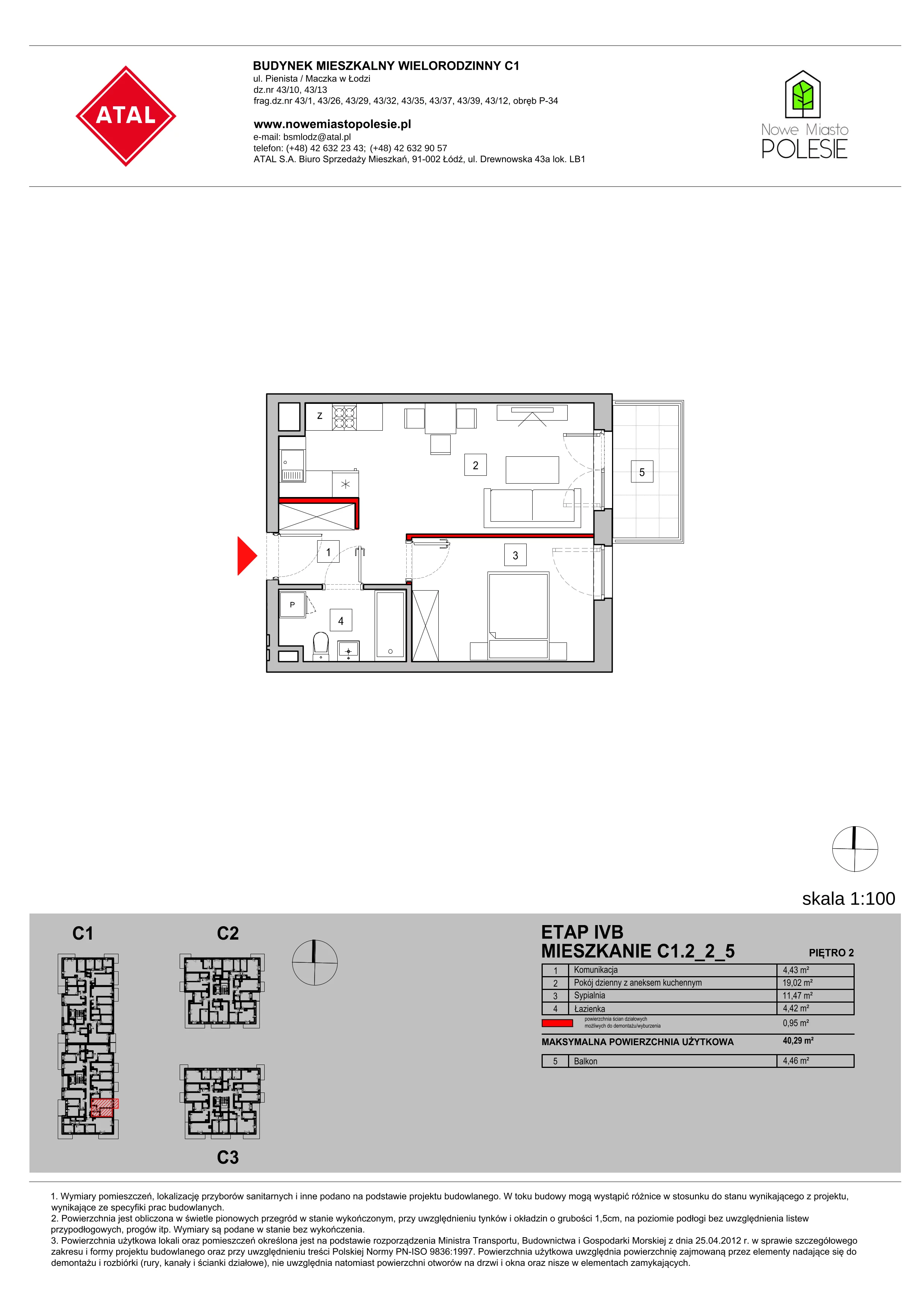 Mieszkanie 40,29 m², piętro 2, oferta nr C1.2_2_5, Nowe Miasto Polesie IV, Łódź, Polesie, Lublinek-Pienista, ul. Pienista