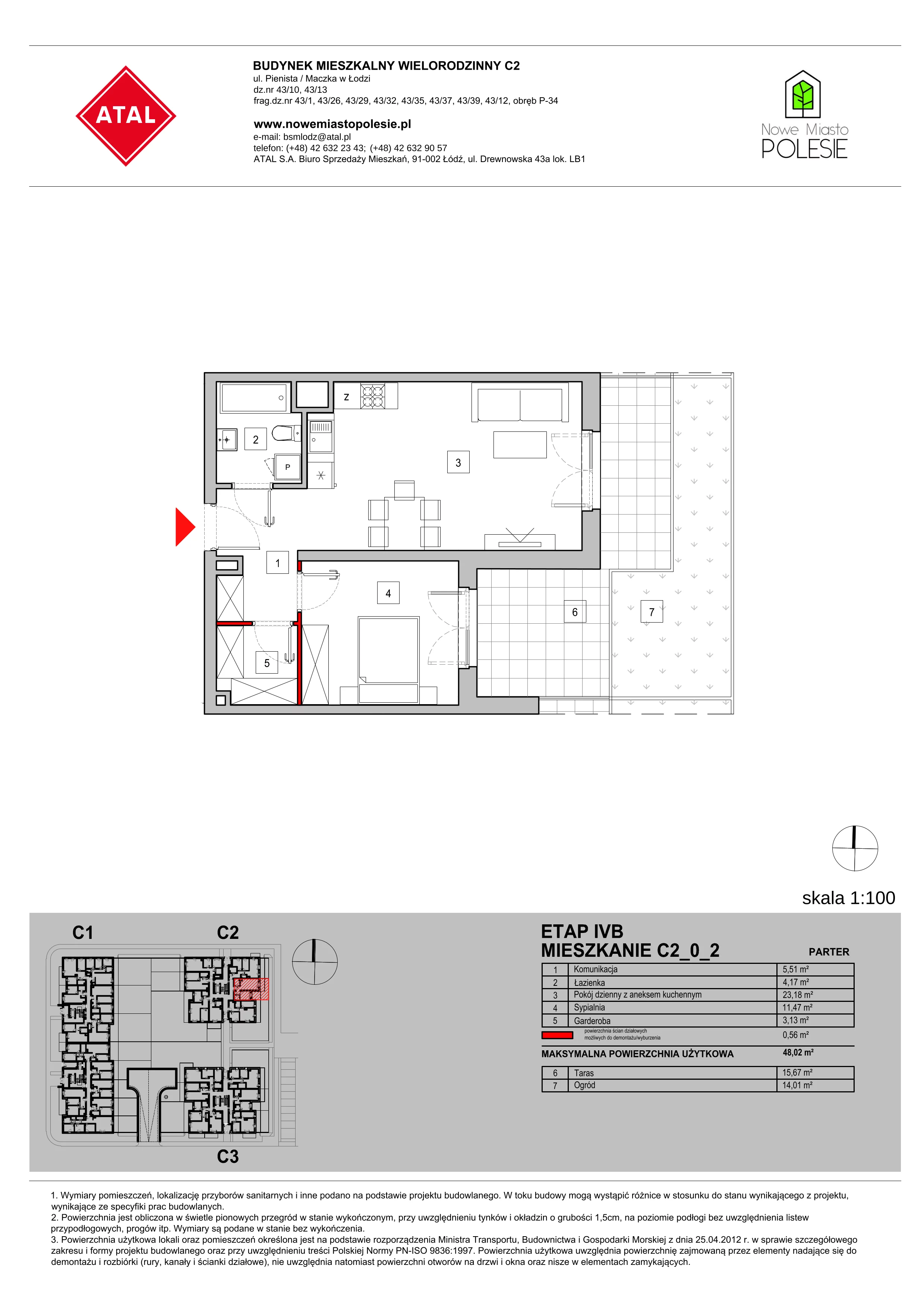 Mieszkanie 48,02 m², parter, oferta nr C2_0_2, Nowe Miasto Polesie IV, Łódź, Polesie, Lublinek-Pienista, ul. Pienista