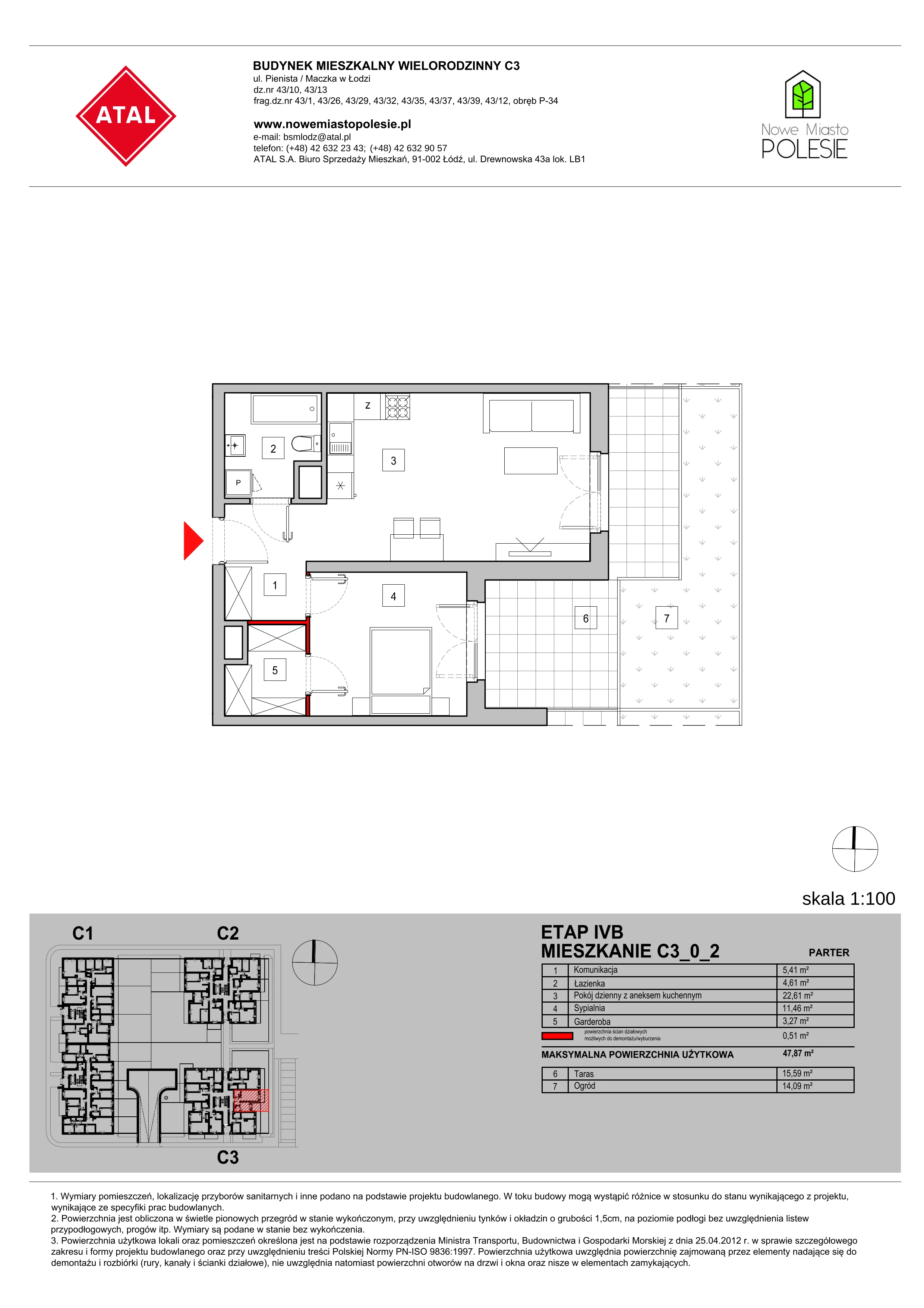 Mieszkanie 47,87 m², parter, oferta nr C3_0_2, Nowe Miasto Polesie IV, Łódź, Polesie, Lublinek-Pienista, ul. Pienista