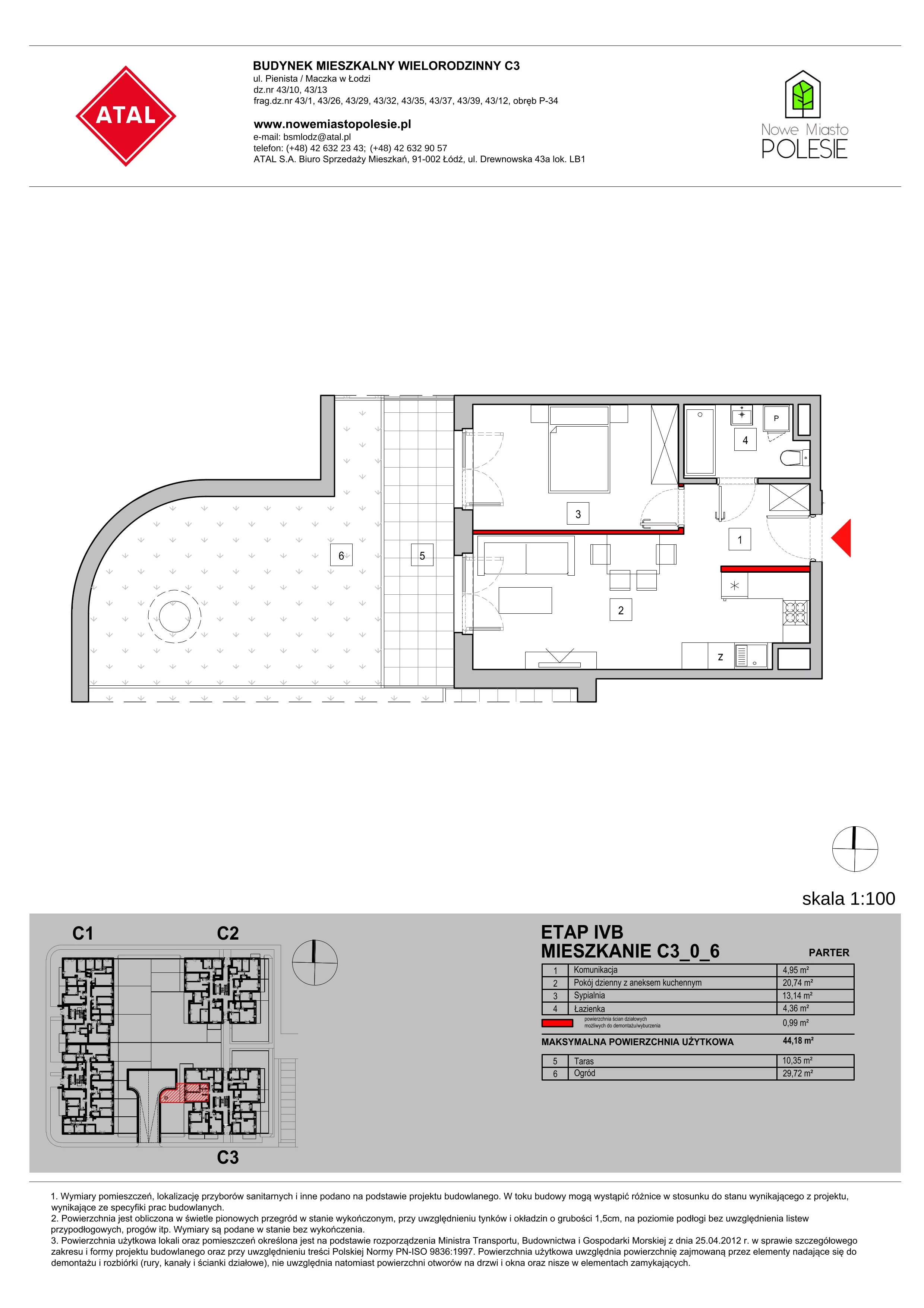 Mieszkanie 44,18 m², parter, oferta nr C3_0_6, Nowe Miasto Polesie IV, Łódź, Polesie, Lublinek-Pienista, ul. Pienista