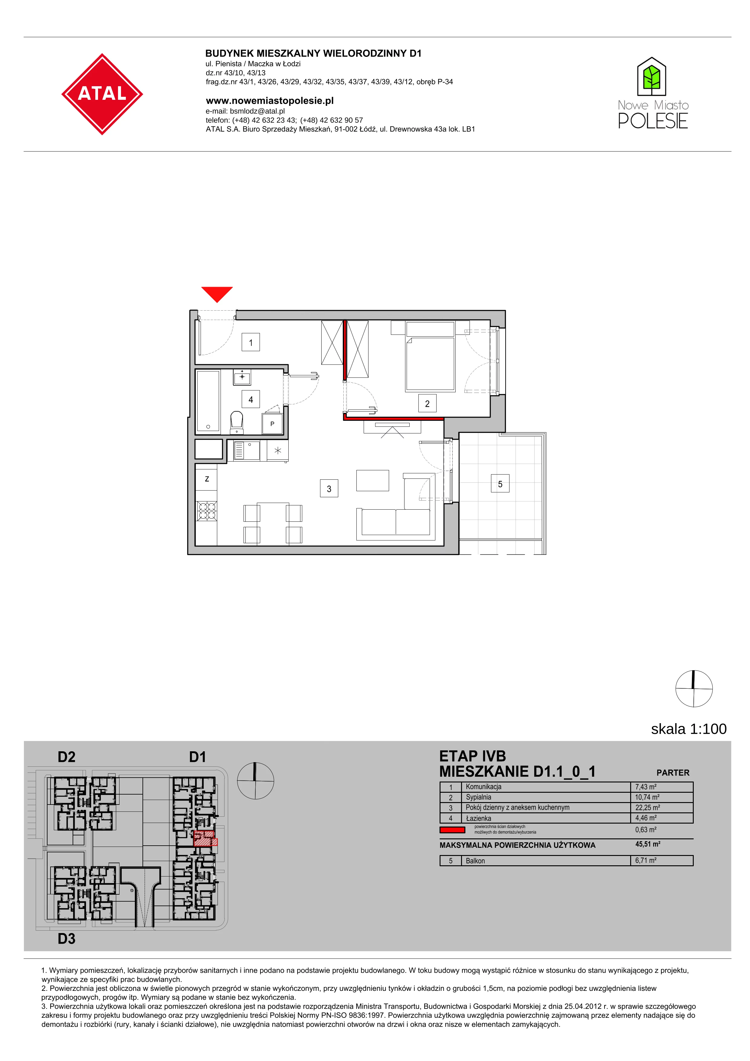 Mieszkanie 45,51 m², parter, oferta nr D1.1_0_1, Nowe Miasto Polesie IV, Łódź, Polesie, Lublinek-Pienista, ul. Pienista