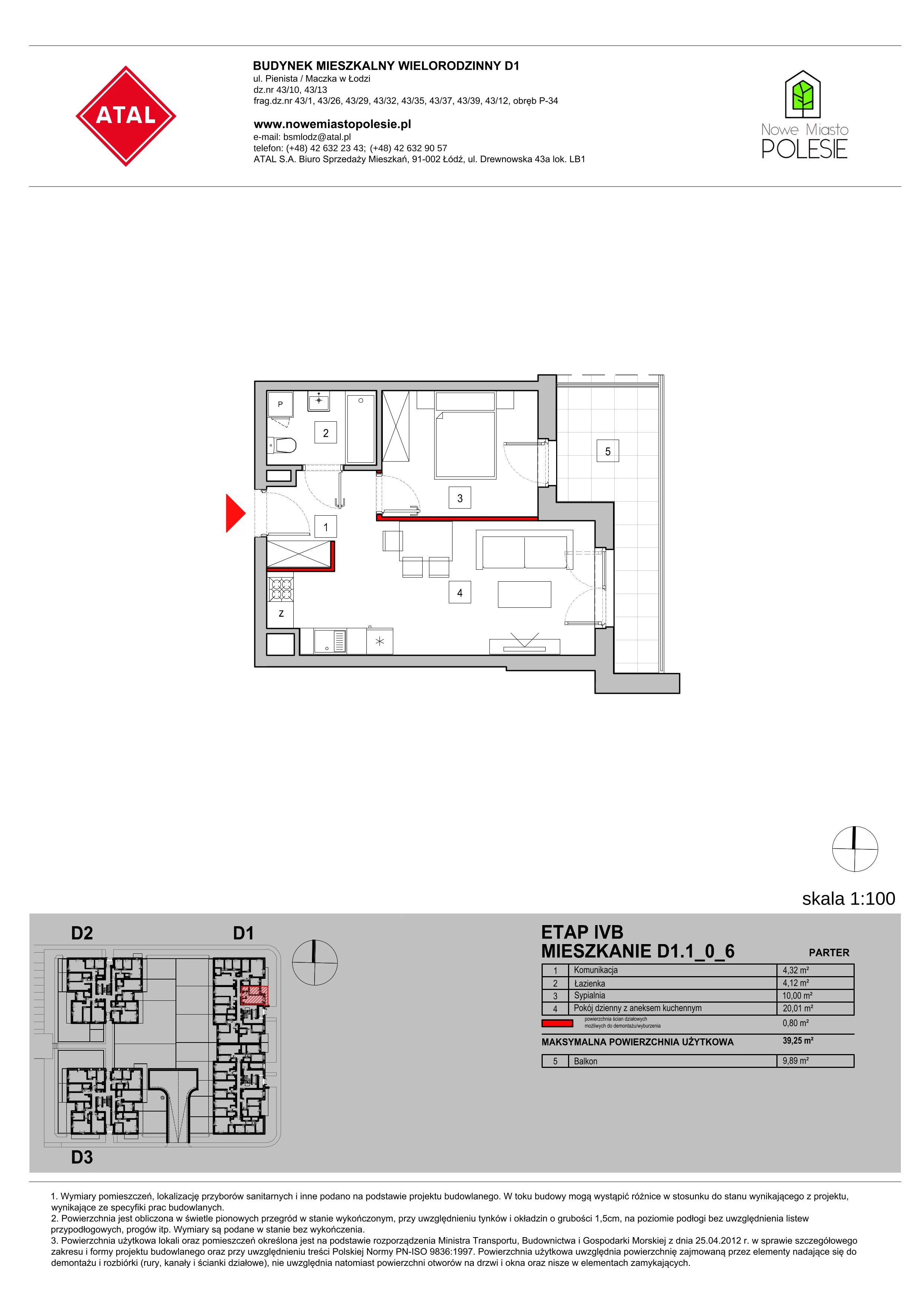 Mieszkanie 39,25 m², parter, oferta nr D1.1_0_6, Nowe Miasto Polesie IV, Łódź, Polesie, Lublinek-Pienista, ul. Pienista