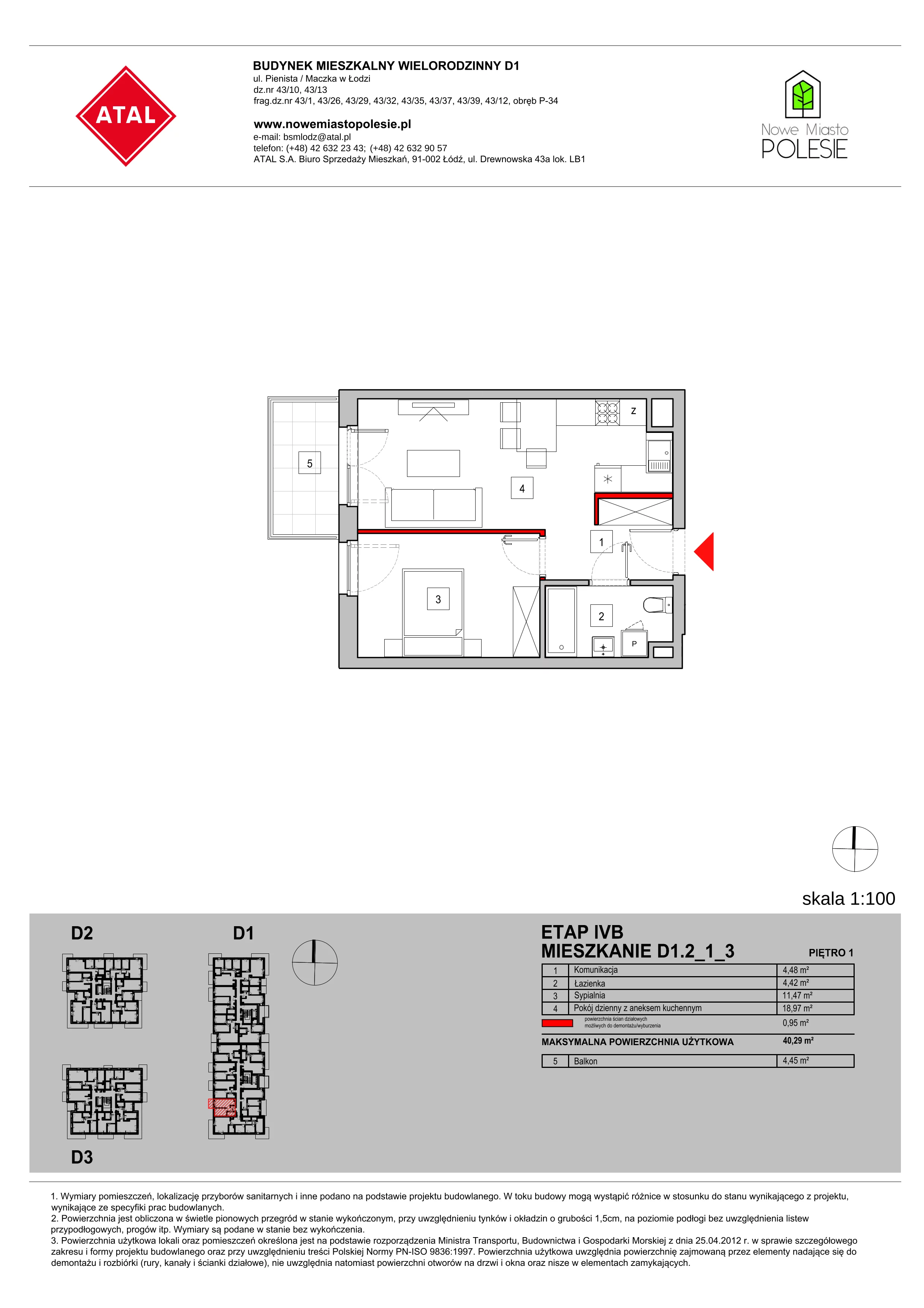 Mieszkanie 40,29 m², piętro 1, oferta nr D1.2_1_3, Nowe Miasto Polesie IV, Łódź, Polesie, Lublinek-Pienista, ul. Pienista