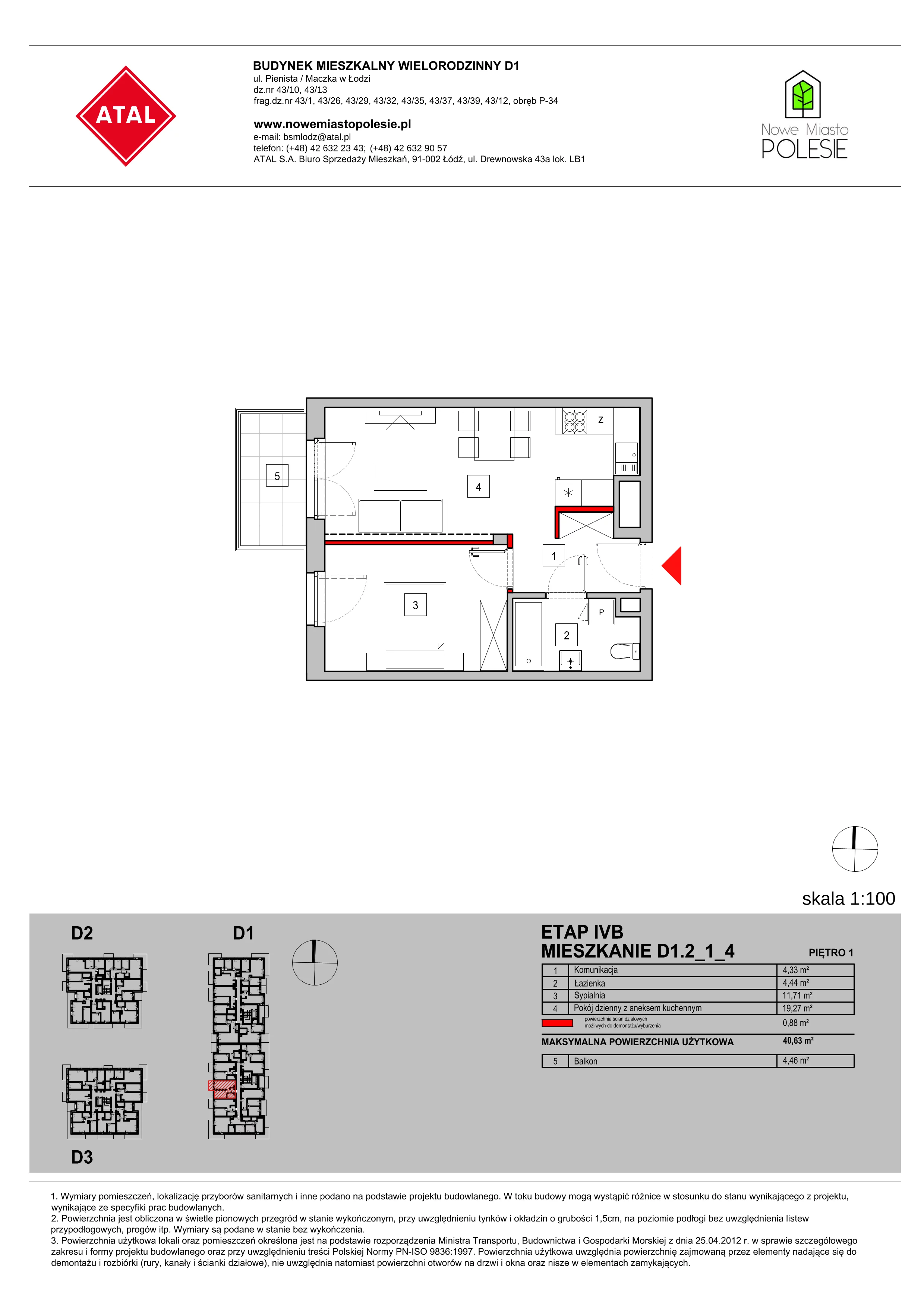 Mieszkanie 40,63 m², piętro 1, oferta nr D1.2_1_4, Nowe Miasto Polesie IV, Łódź, Polesie, Lublinek-Pienista, ul. Pienista